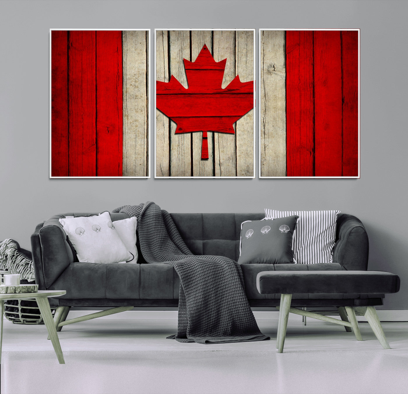 22674-MGV-FC-60X30-3P_White-Rustic Canada Flag Wall Art – Framed Canadian Flag Canvas Print, Vintage Wood Texture Home or Office Decor