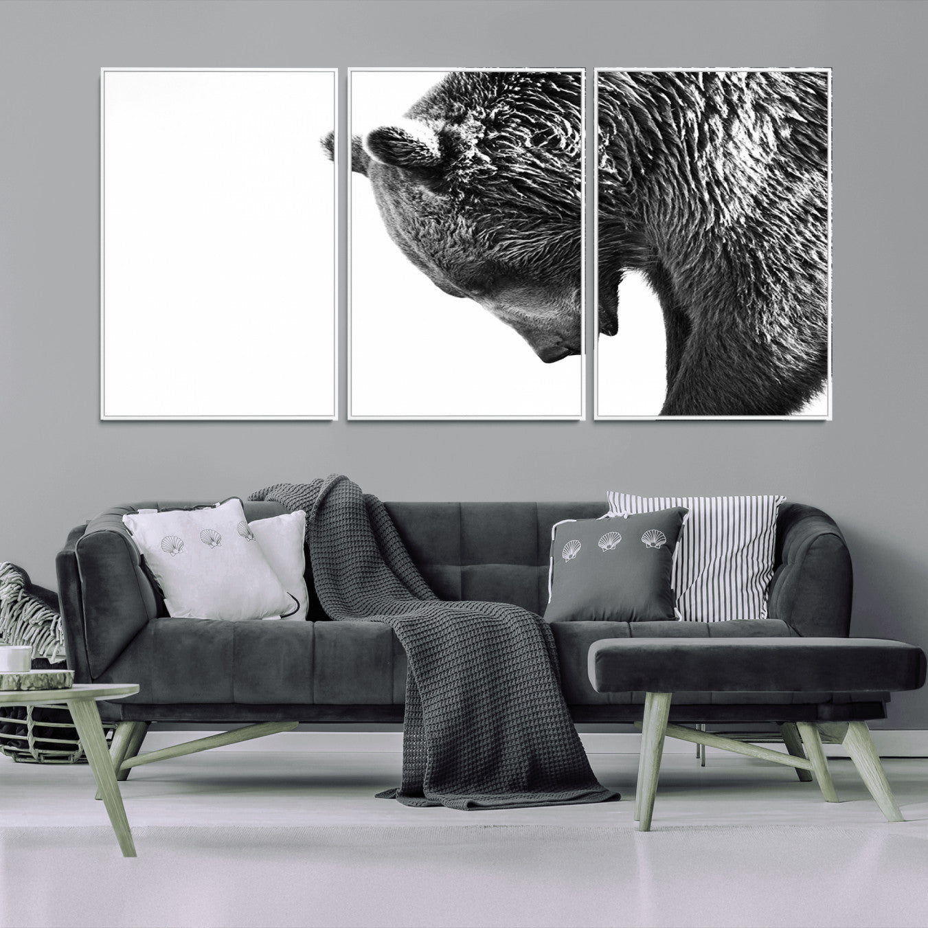 -Black and White Grizzly 399 Bear Canvas Print Wall Art | Large Wildlife Canvas Print for Living