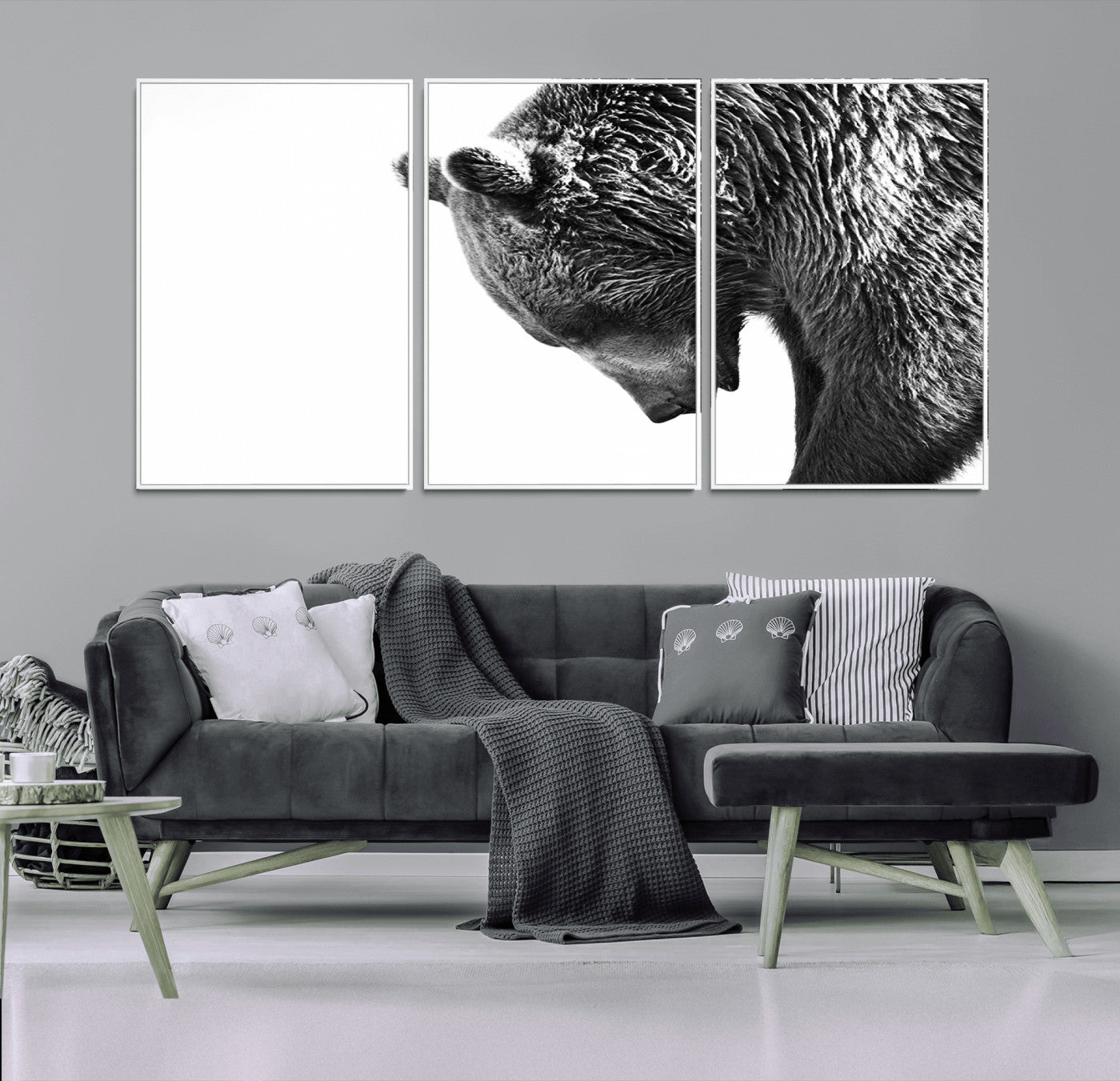 35398-MGV-CV-36X24-Black and White Grizzly 399 Bear Canvas Print Wall Art | Large Wildlife Canvas Print for Living