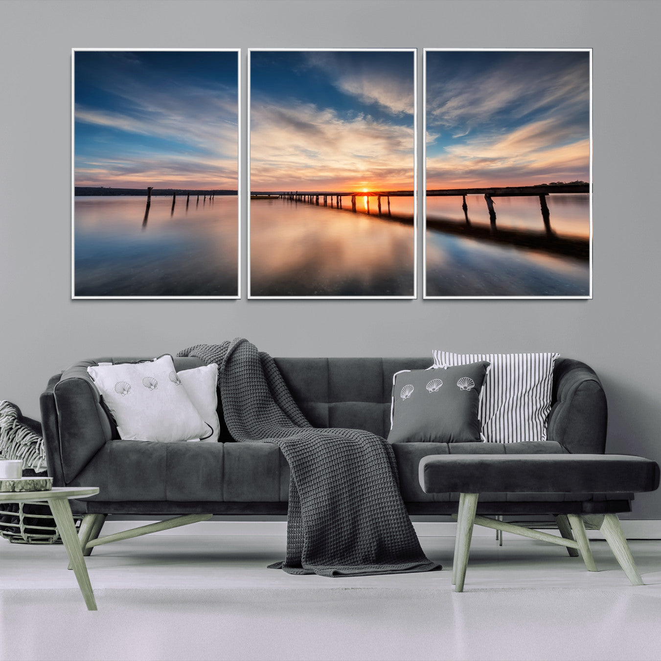 39967-MGV-CV-36X24-Wooden Pier on Seascape and Sunset Wall Art Canvas Print