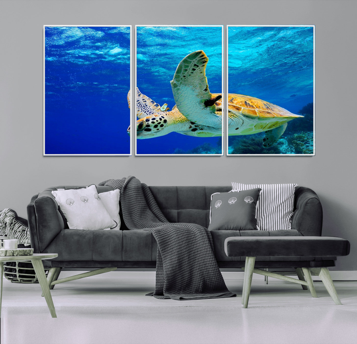 16292-MGV-FC-60X30-3P_White-Sea Turtle Wall Art Canvas Print, Sea life in the Ocean Wall Art Printing
