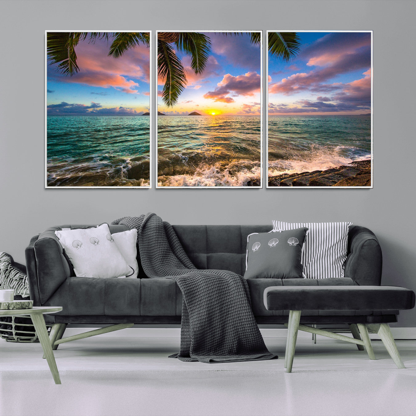 -Framed Tropical Sunset Art Canvas Print