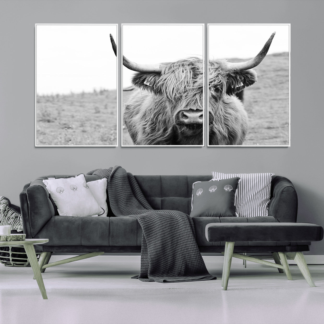 -Newfoundland Cow Art Wall Art, Black White Cow Art Wall Art Canvas Print