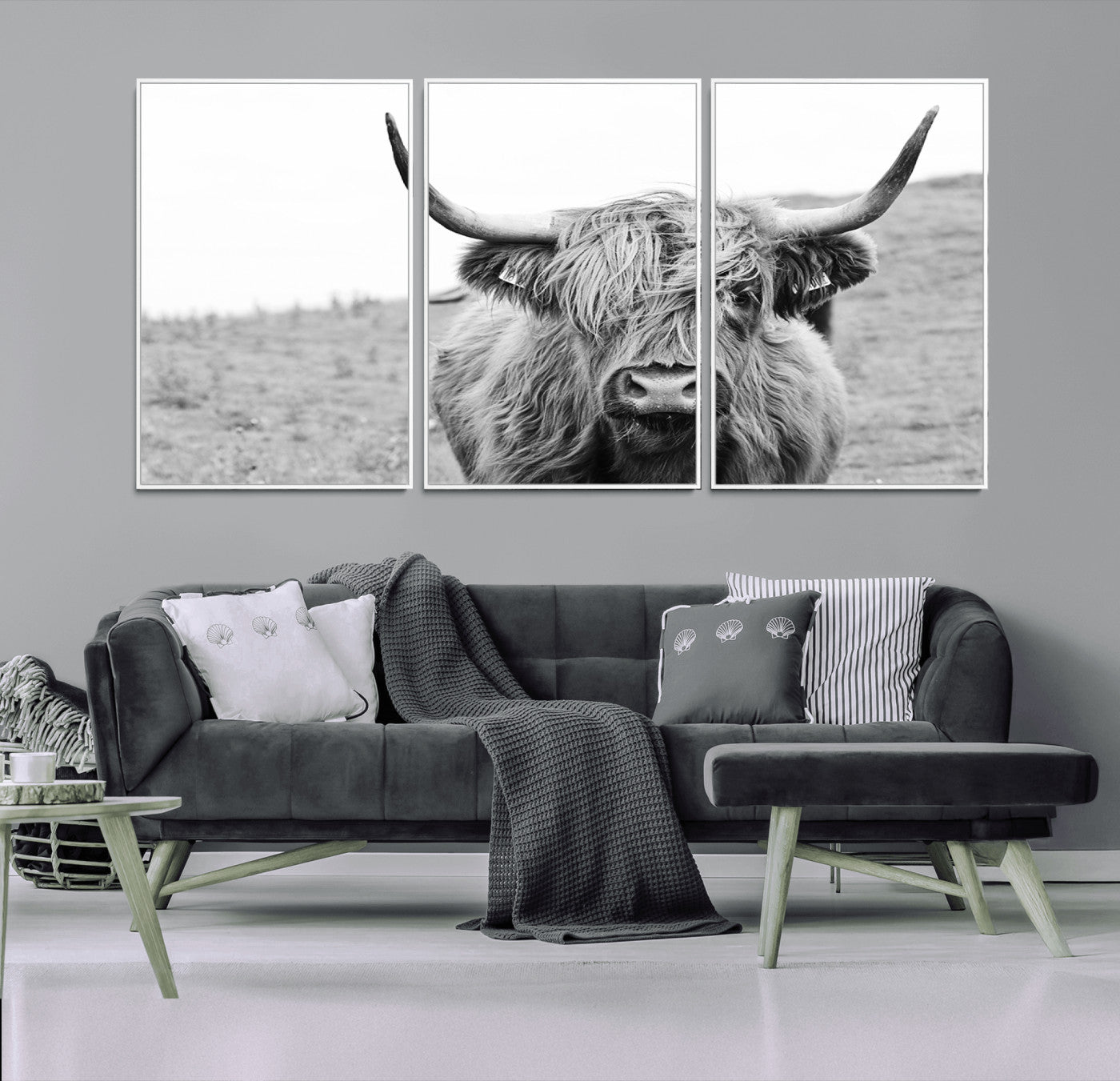 16248-MGV-CV-36X24-Newfoundland Cow Art Wall Art, Black White Cow Art Wall Art Canvas Print