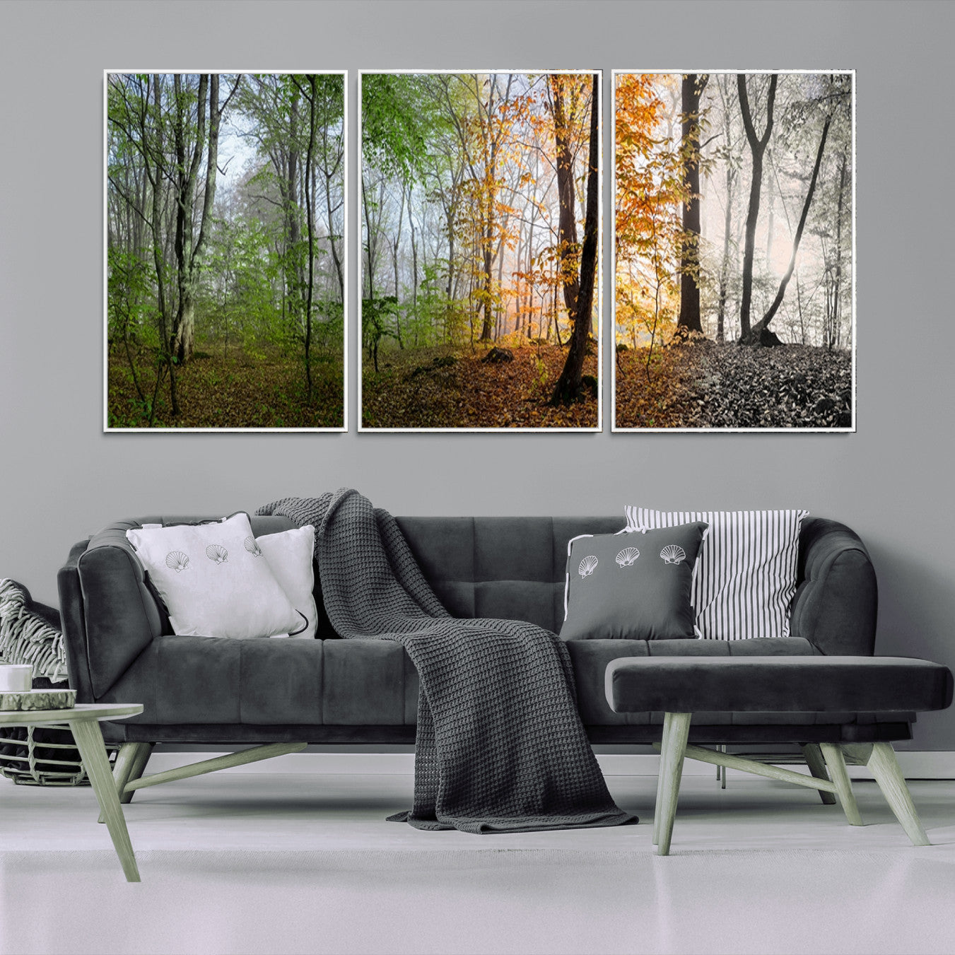 -Four Seasons Wall Art Forest Canvas Print – Triptych Seasonal Nature Print – Landscape Decor for