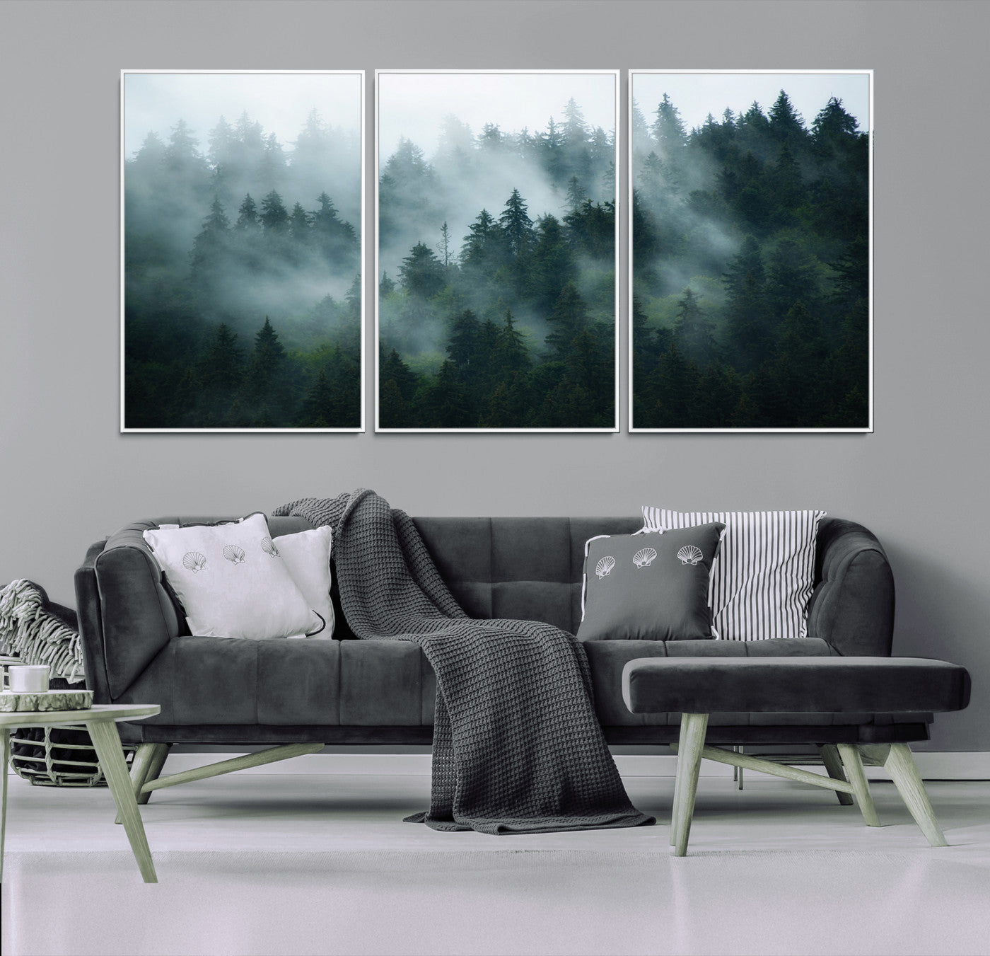 -Misty Forest Wall Art – Serene Green Landscape Canvas Print, Nature-Inspired Woodland Decor for Living Room or Office