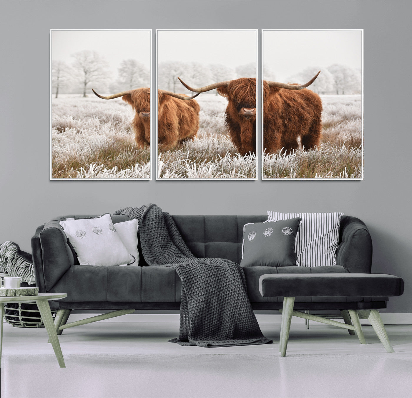 -Longhorn Cattle Wall Art Canvas Print, Framed Farmhouse Style Art Picture Print, Rustic Cow Perfect Rustic Farmhouse Decor Artwork