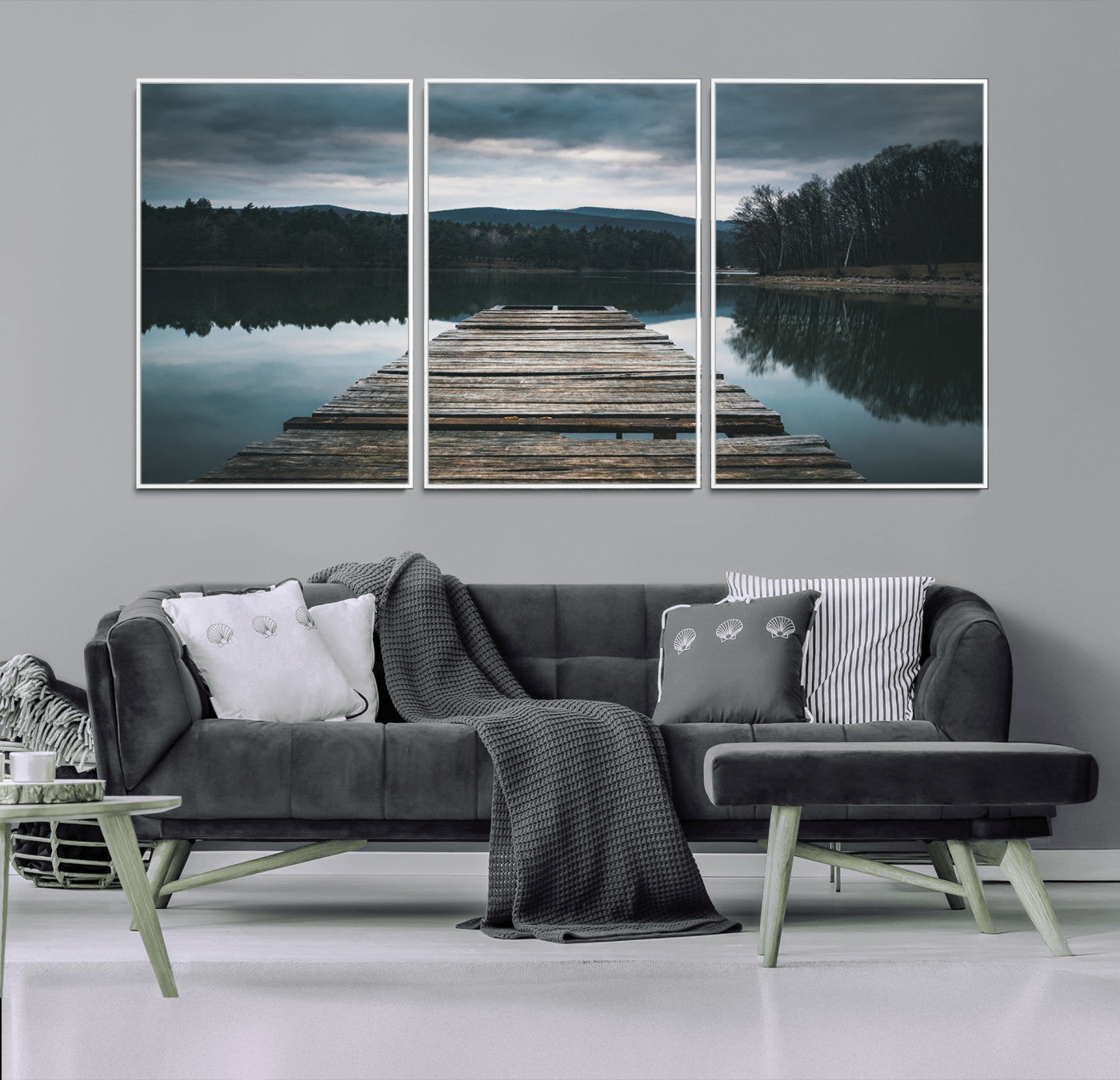 -Wooden Bridge Near Lake Wall Art Canvas Print