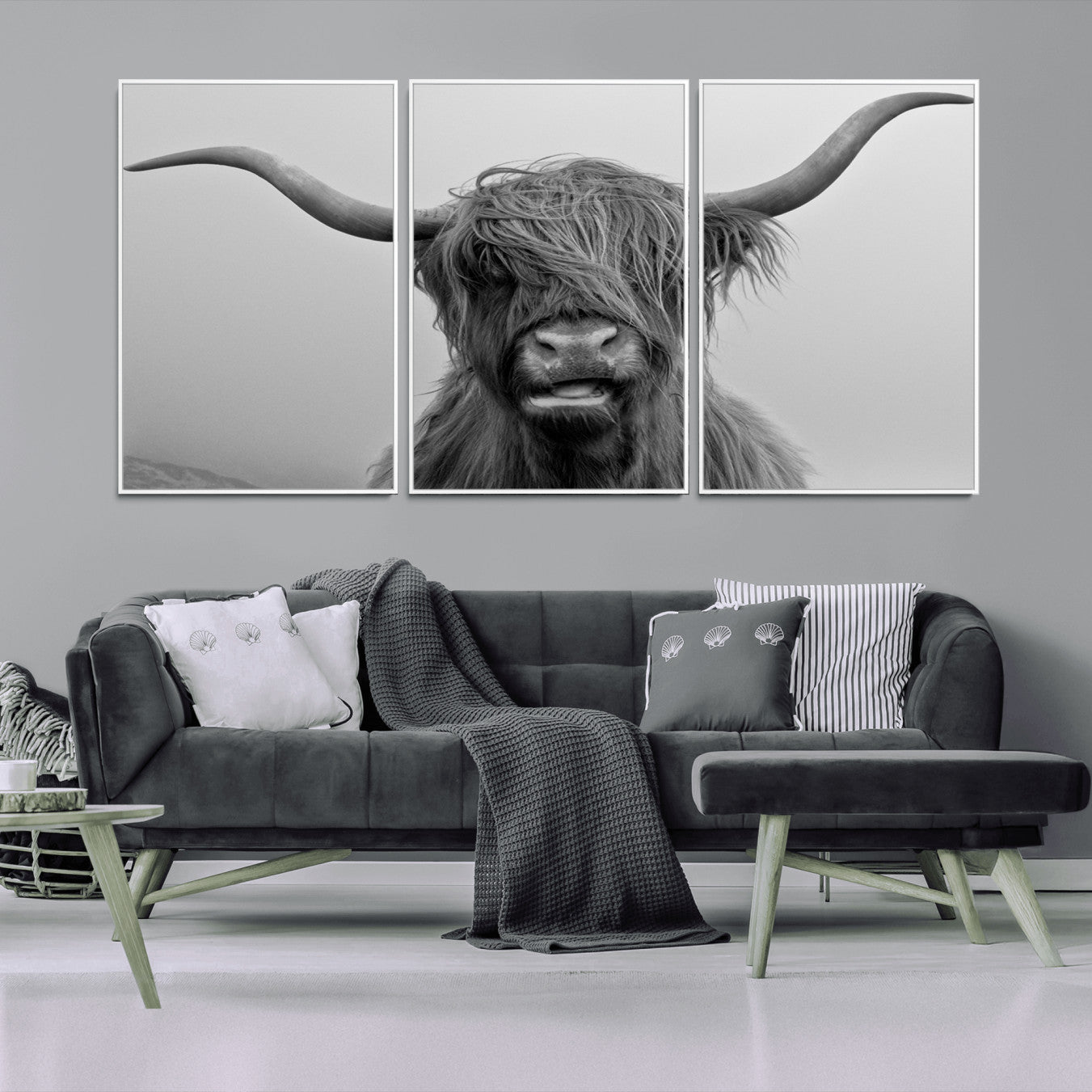 -Texas Cow Wall Art Canvas, Texas Longhorn Cattle Canvas Print