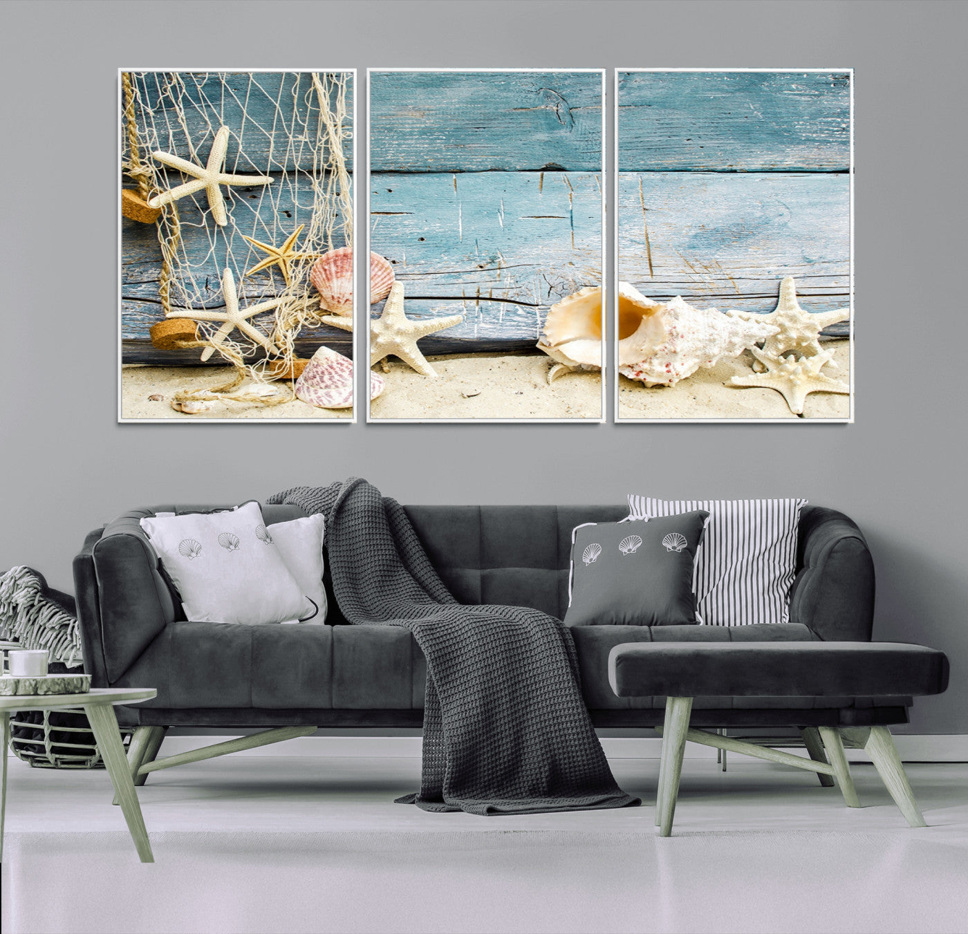 88448-MGV-CV-36X24-Seashells on Rustic Wooden Background, Seashells Wall Art Canvas Print