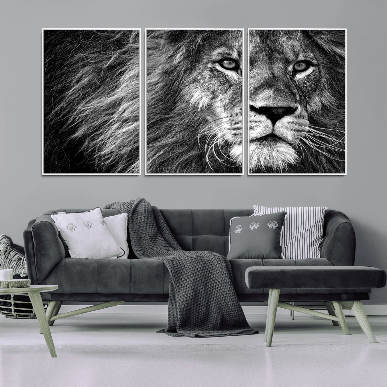 -Black and White Lion Canvas Wall Art Print – Wildlife Portrait Artwork for Home, Office, Living Room, Guest Room