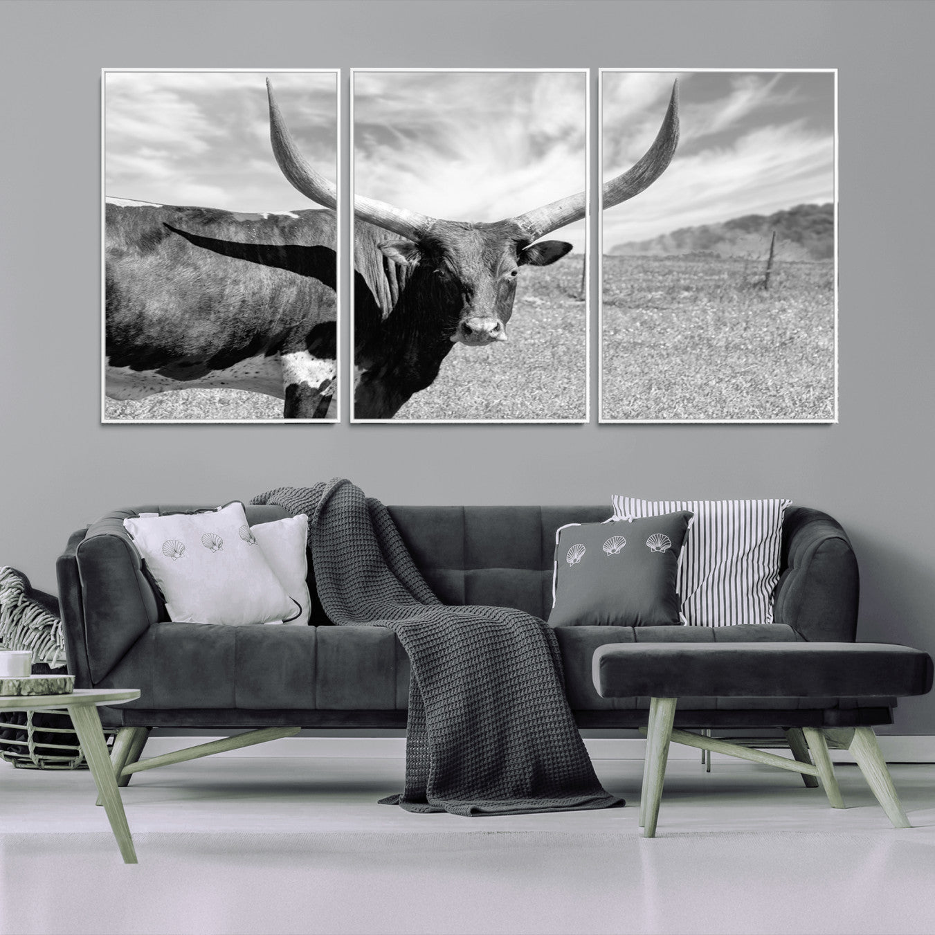 -Longhorn Wall Art Canvas Print, Framed Ranch Wall Art Canvas Print