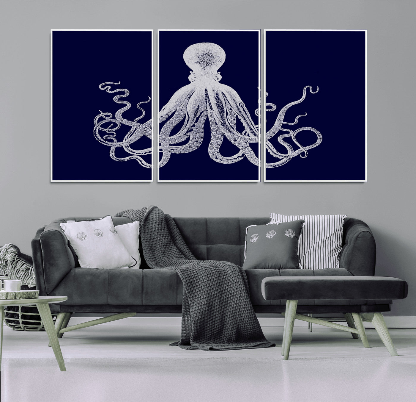 11865-MGV-FC-60X30-3P_White-Blue Octopus Wall Art Canvas Print