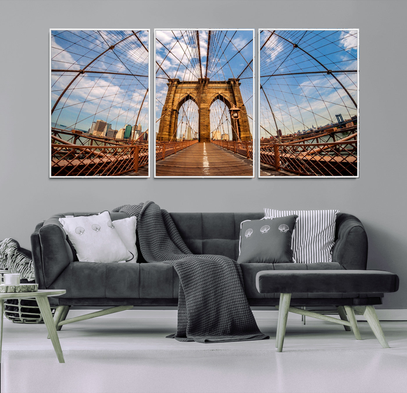 44467-MGV-FC-60X30-3P_White-Brooklyn Bridge Manhattan Wall Art Canvas Print