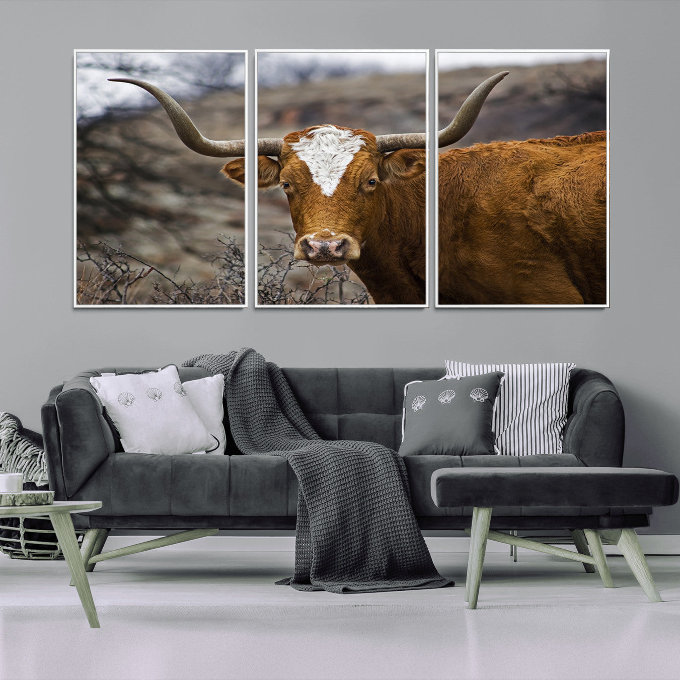-Texas Longhorn Canvas Wall Art - Longhorn Steer Canvas Wall Art Print- Rustic Western Animal Print,