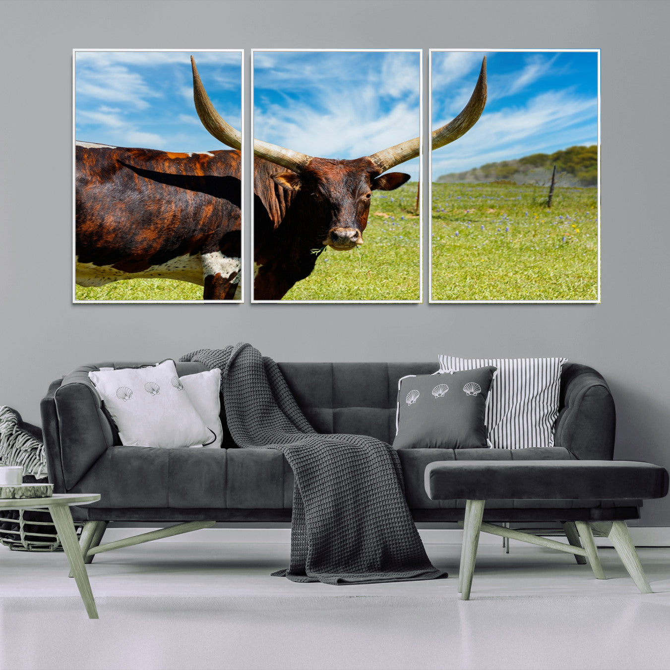 -Longhorn and Cow Wall Art, Country Cow Wall Decor Canvas Print