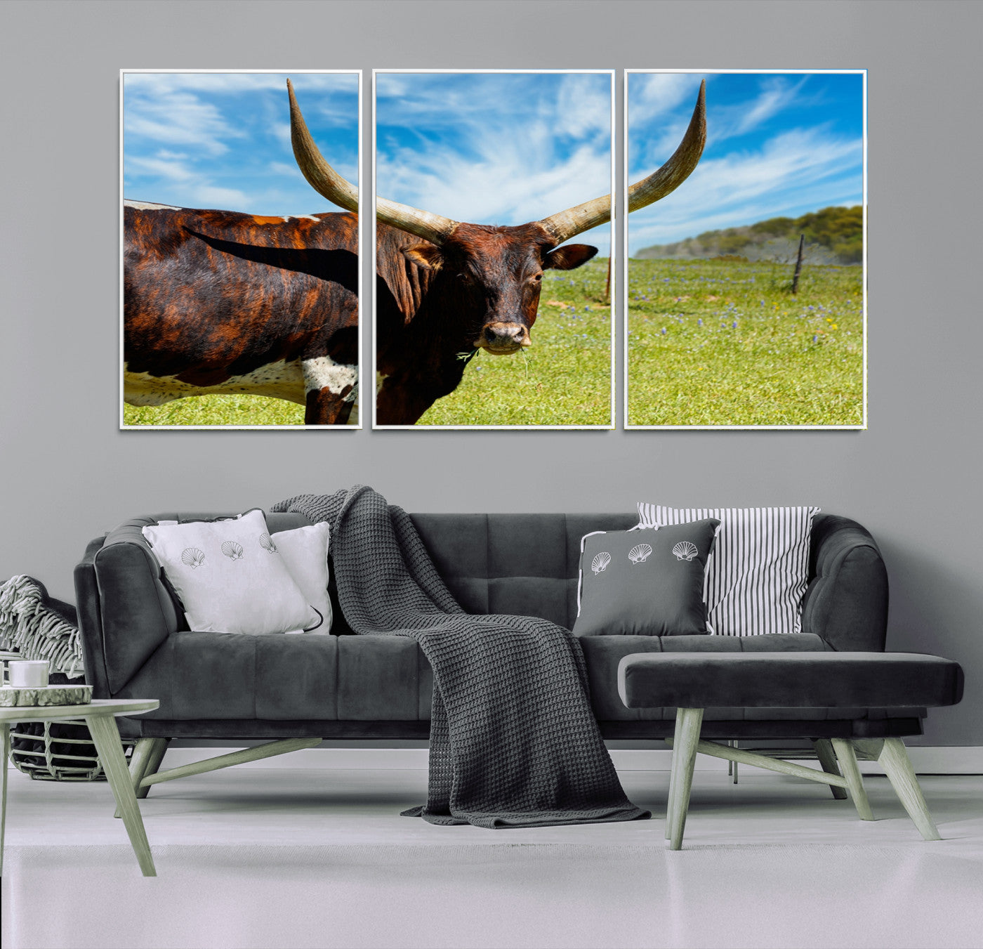 47037-MGV-CV-36X24-Longhorn and Cow Wall Art, Country Cow Wall Decor Canvas Print