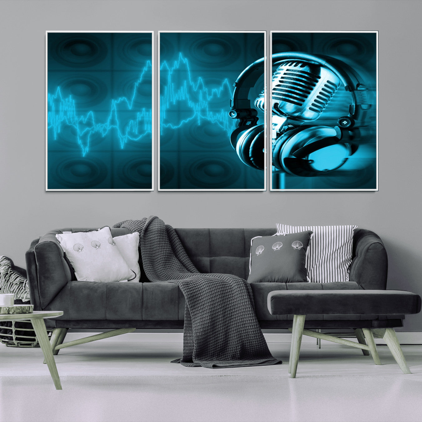 -Music and Microphone Wall Art Canvas Print