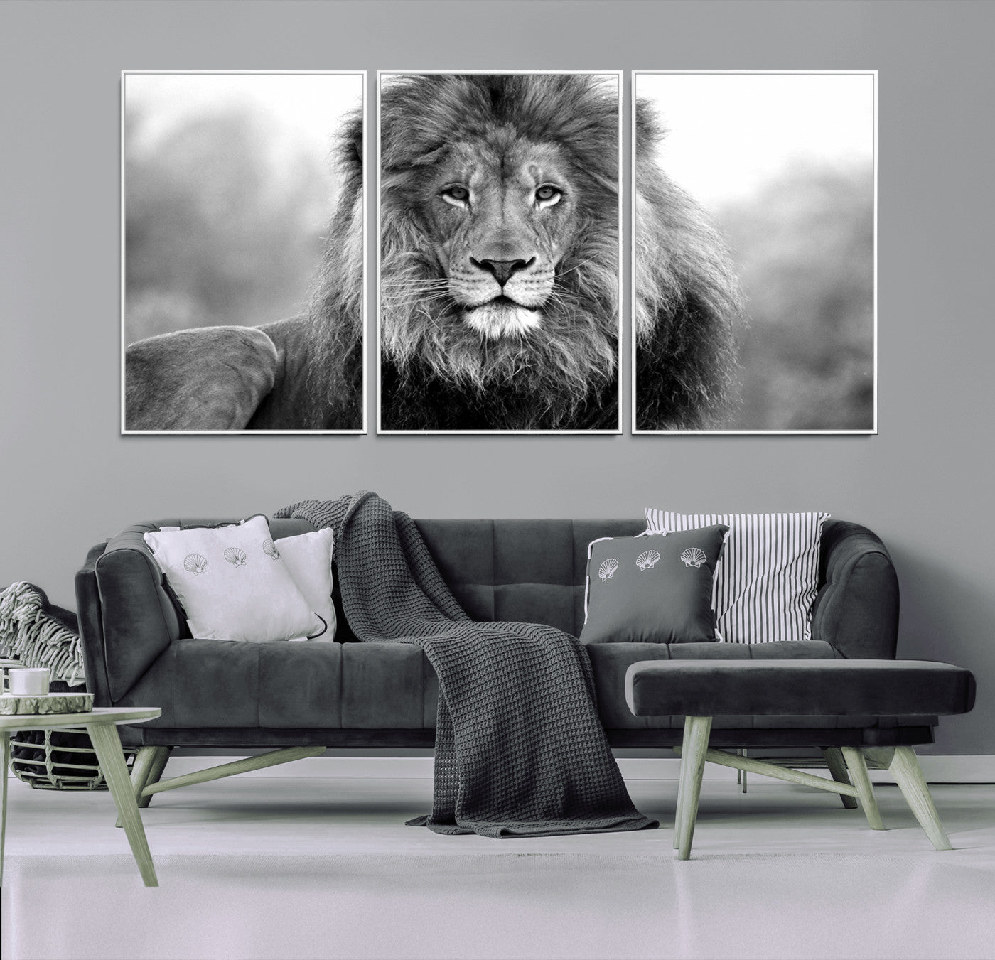 -Black and White Lion Canvas Wall Art – Animal Print Artwork for Home, Office, Living Room, Guest Room