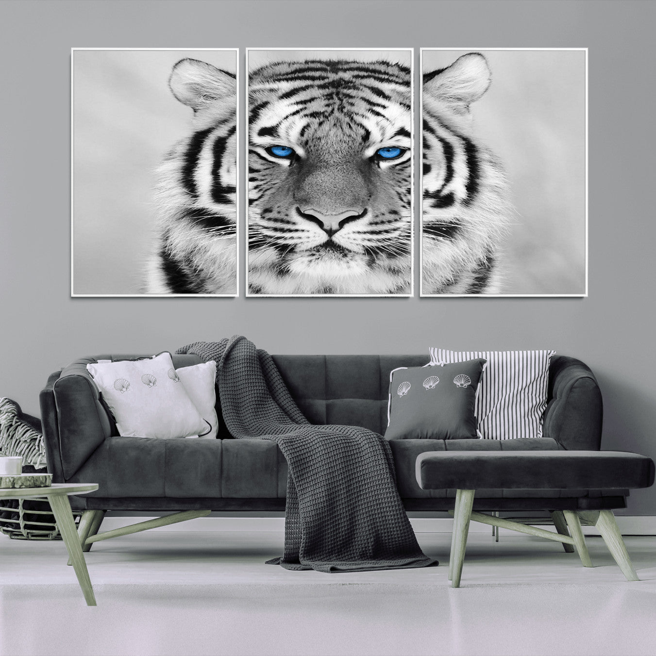 -Black and White Tiger Wall Art Animal Canvas Print