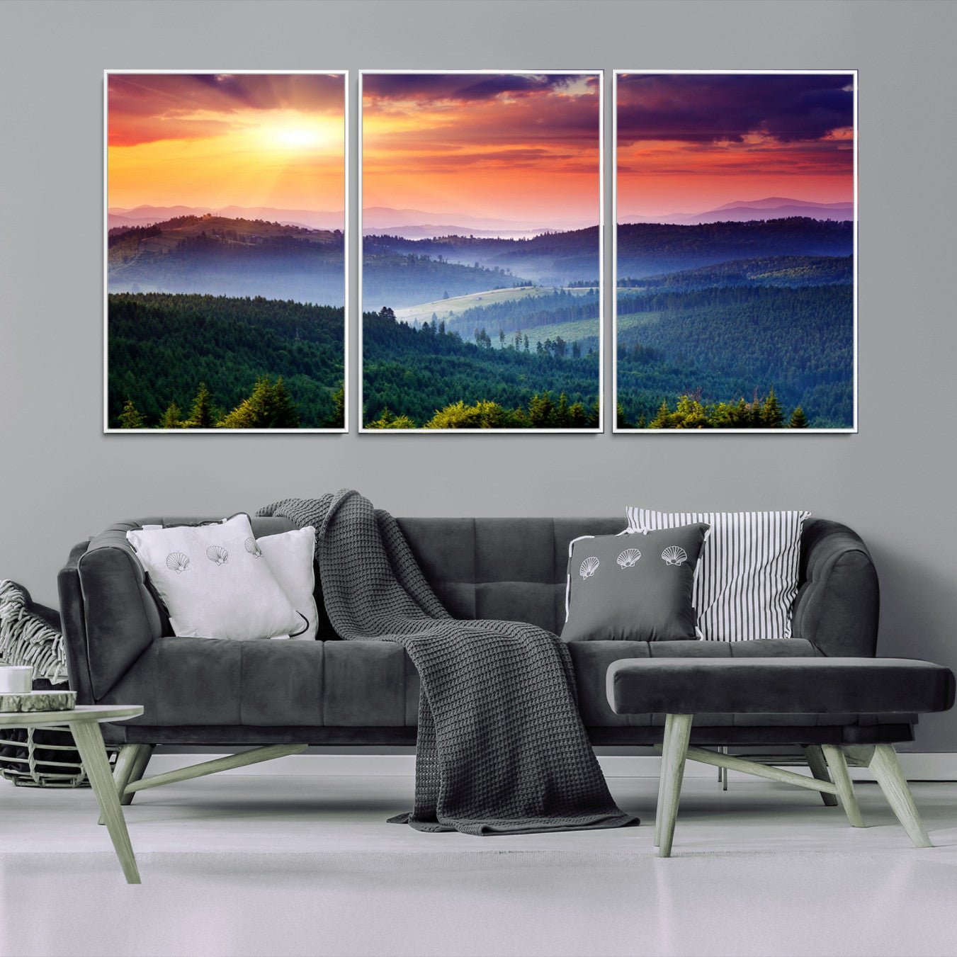 -Mountain and Sunset Wall Art Canvas Print