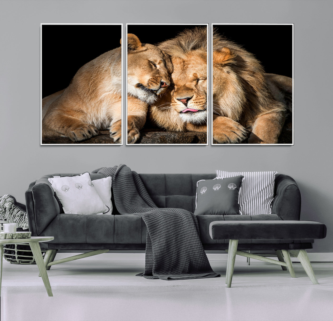 33694-MGV-CV-36X24-Lion and Lioness Wall Art Canvas Print – Framed African Wildlife Animal-Themed Artwork for Home, Office, Living Room