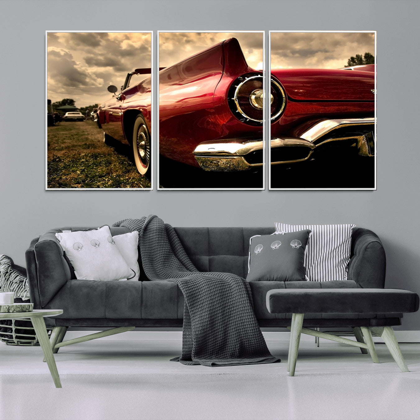 -Red Classic Car Wall Art Canvas Print