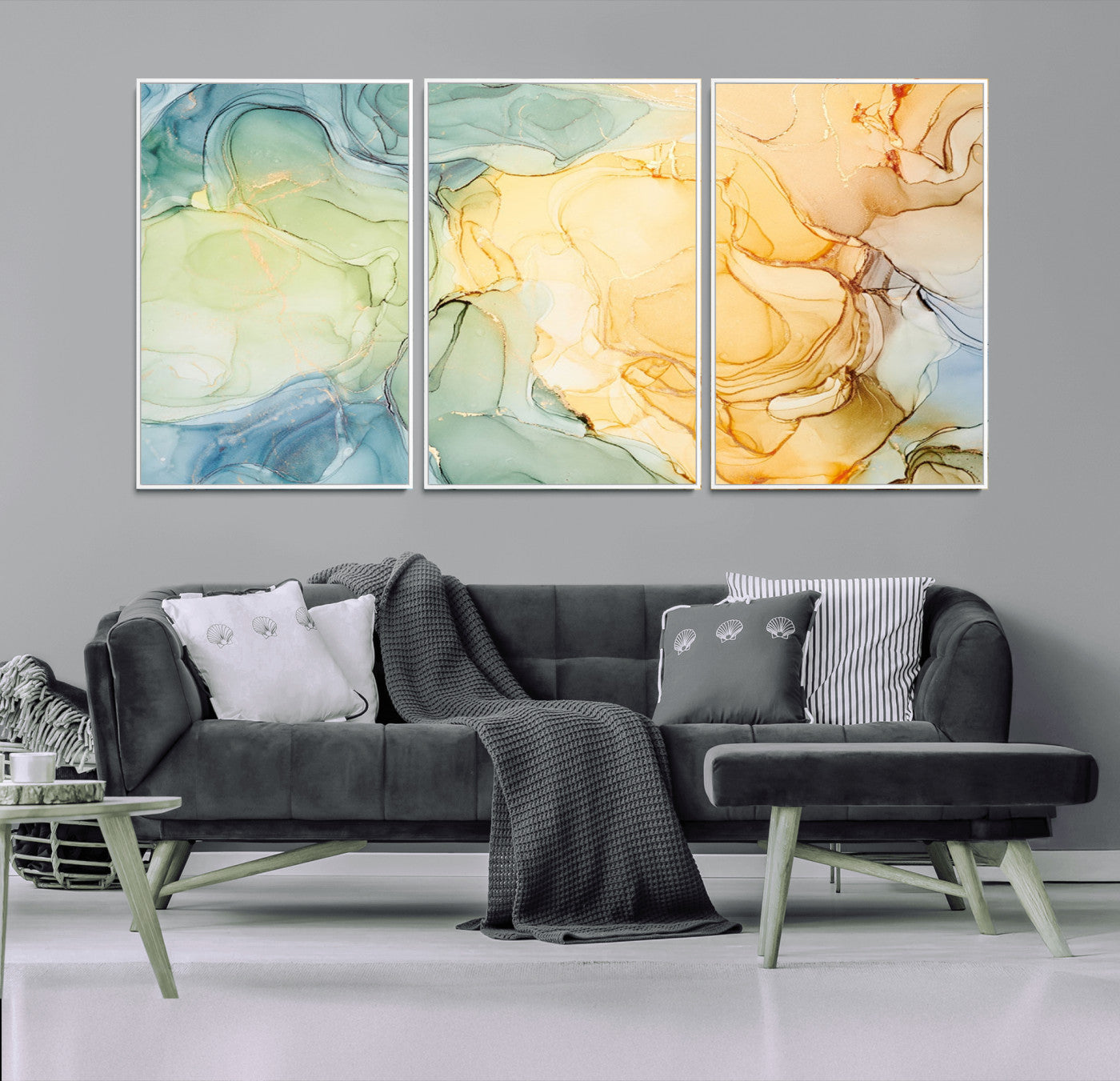 42195-MGV-CV-36X24-Green and Yellow Marble Fluid Effect Wall Art, Green and Yellow Marble Canvas Wall Art Print