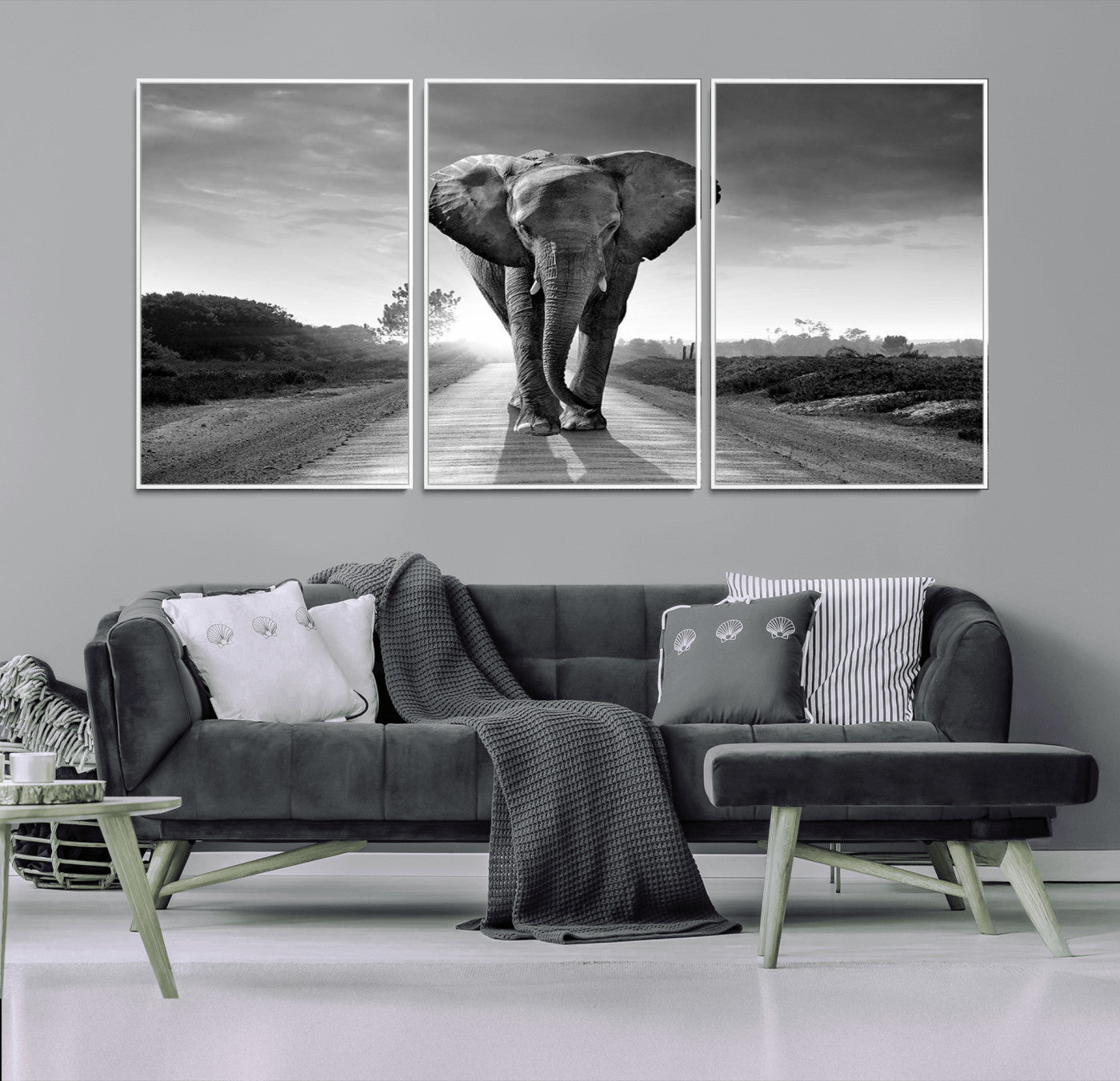 -Black and White Elephant Wall Art Canvas Print