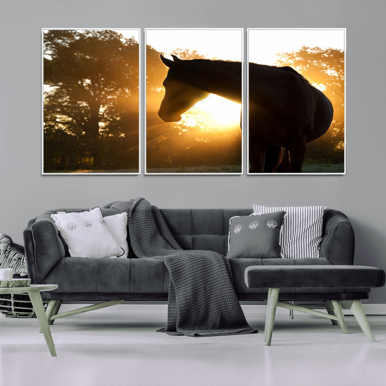 65224-MGV-FC-60X30-3P_White-Horse at Sunset Wall Art Animal Canvas Print