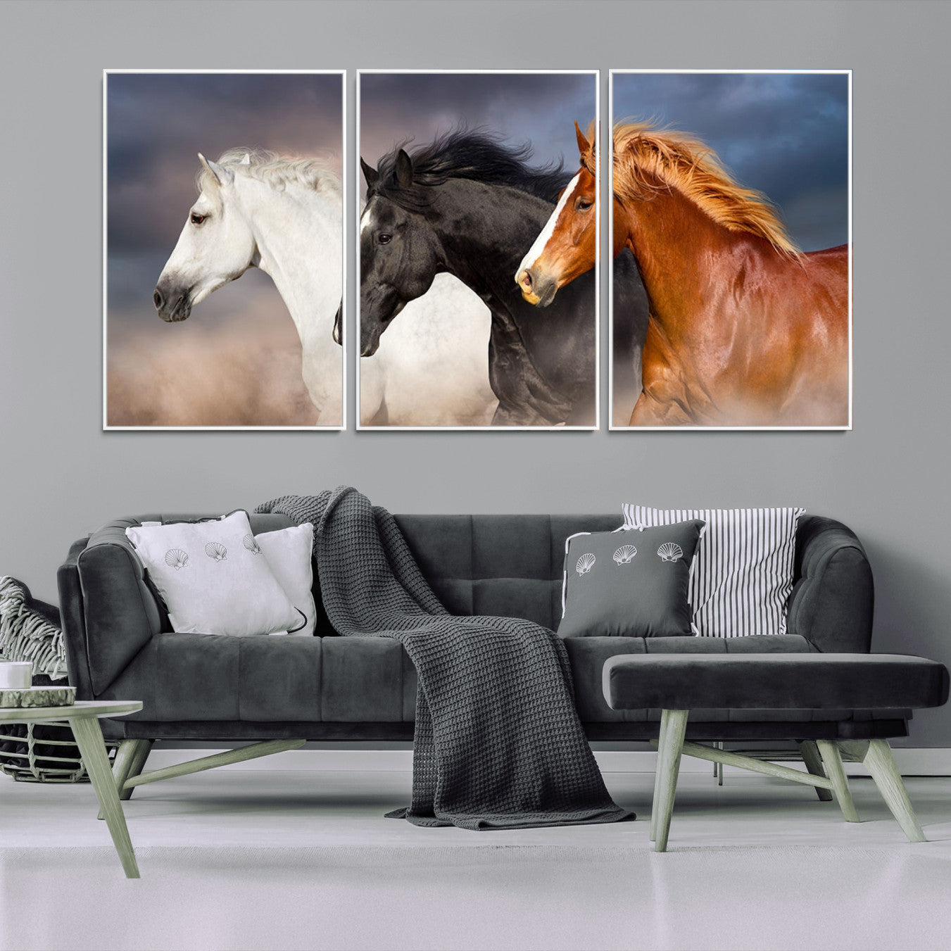 -Animal Wall Art Three Horses Farmhouse Art Canvas, Framed Three Horses Canvas Print