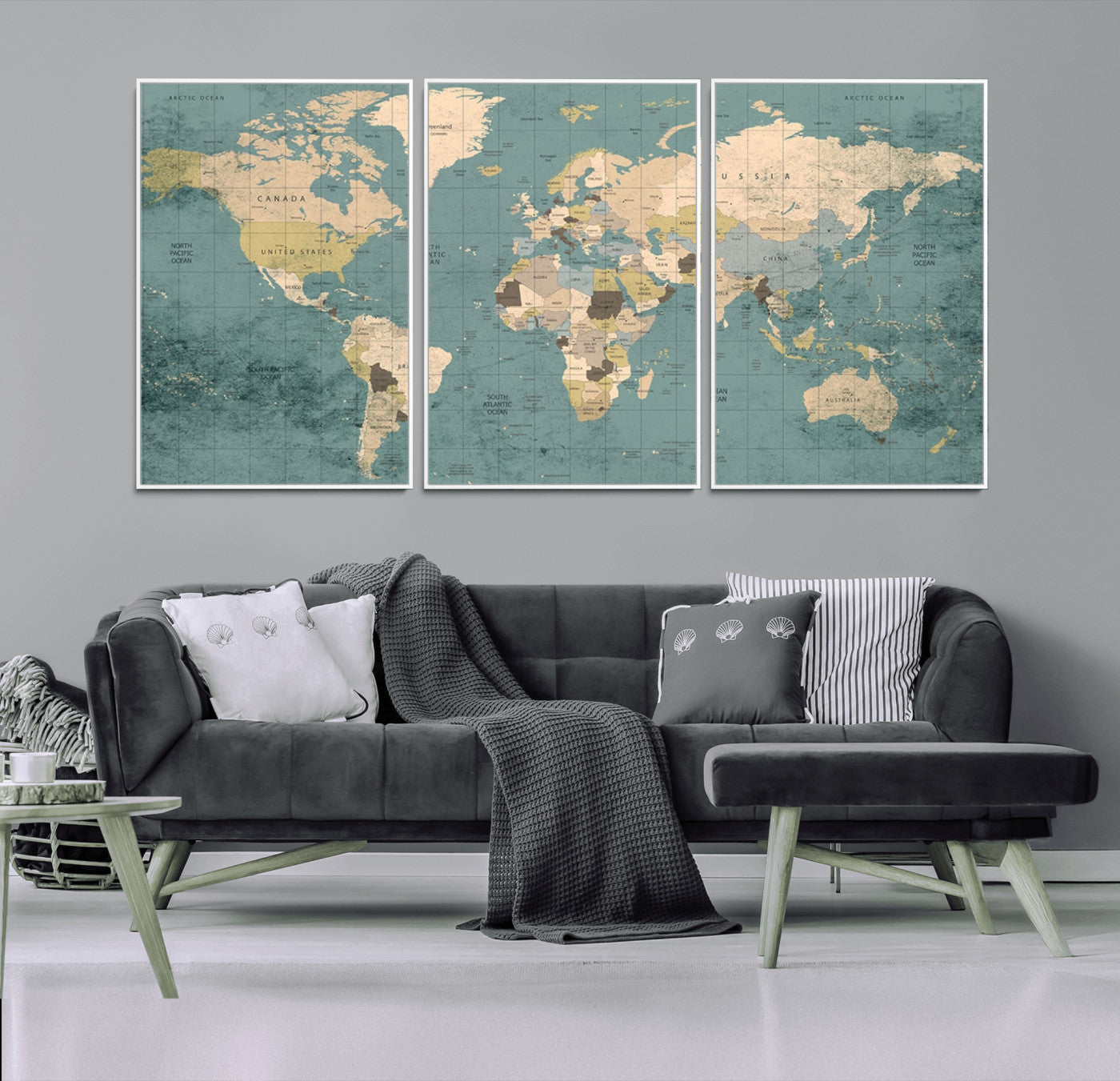 54872-MGV-CV-36X24-Classic World Map Canvas Print – Framed Vintage Map Wall Art, Retro Atlas Design for Rustic Explorer or Study Room Decor