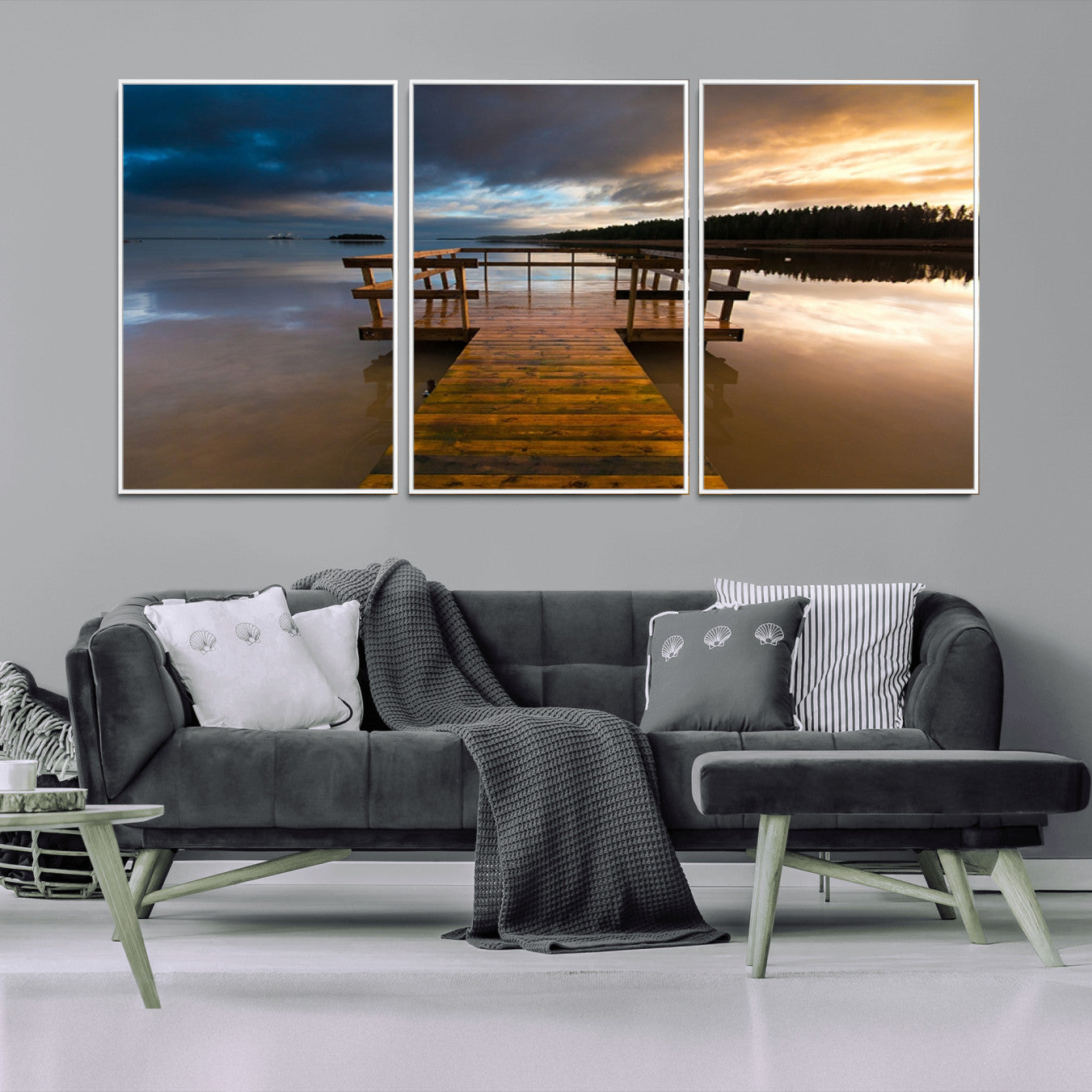 -Serene Lake Pier at Sunset Canvas Print | Landscape Canvas Print | Ready to Hang and Framed Wall Art