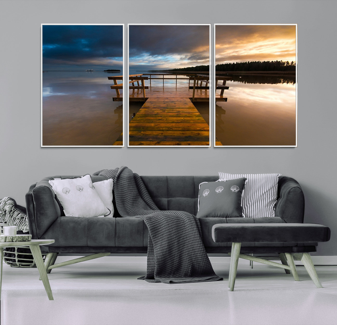 -Serene Lake Pier at Sunset Canvas Print | Landscape Canvas Print | Ready to Hang and Framed Wall Art