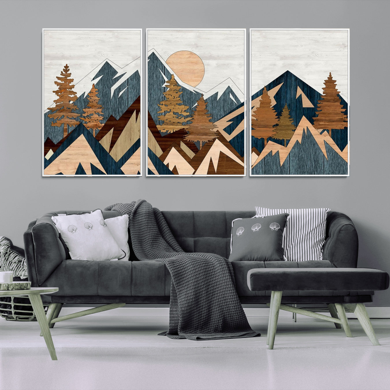 91467-MGV-FC-60X30-3P_White-Abstract Wood Panel Effect Mountain Range Top Wall Art Canvas Print