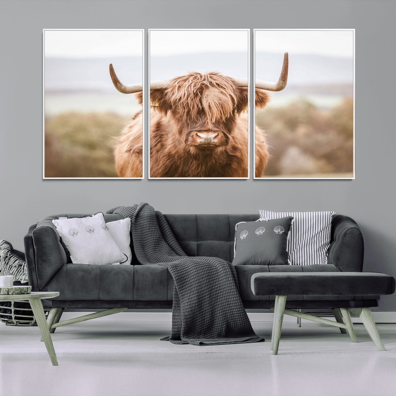 61584-MGV-FC-36X24_Black-Scottish Serene Highland Cow Canvas Wall Art – Serene Highland Cow in Natural Pastel Tones – Ready
