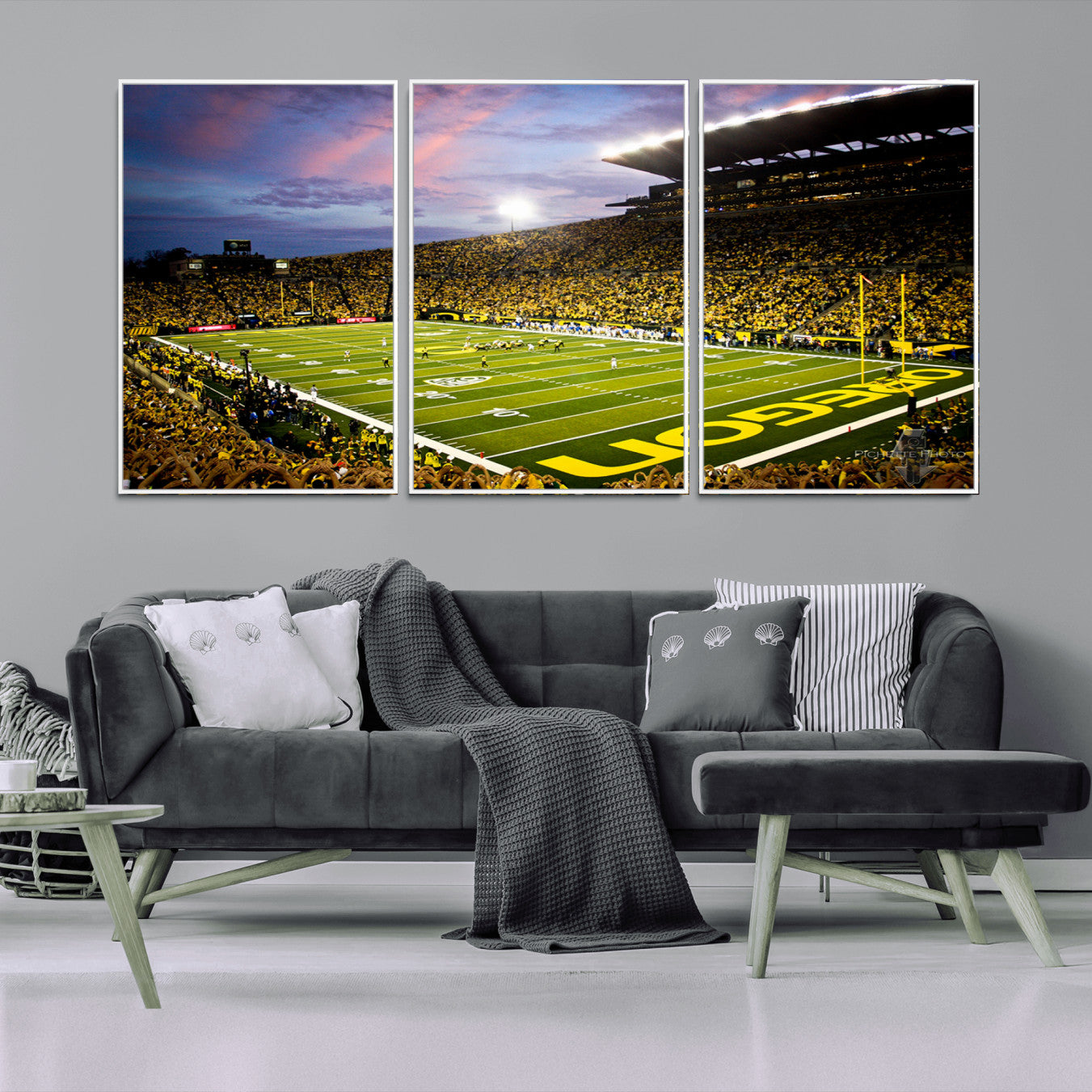 72017-MGV-FC-60X30-3P_White-University of Oregon Ducks Football Team Print - Eugene Autzen Stadium Wall Art Canvas Print