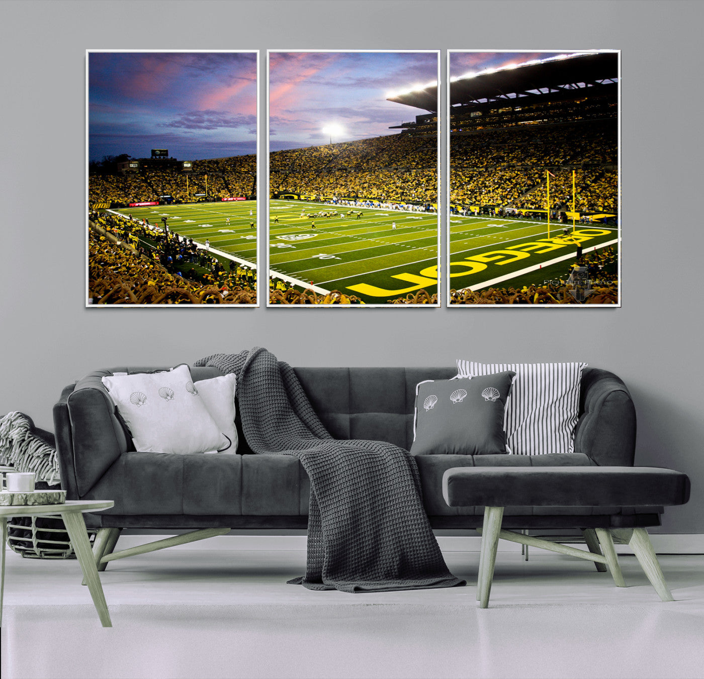 72017-MGV-FC-60X30-3P_White-University of Oregon Ducks Football Team Print - Eugene Autzen Stadium Wall Art Canvas Print