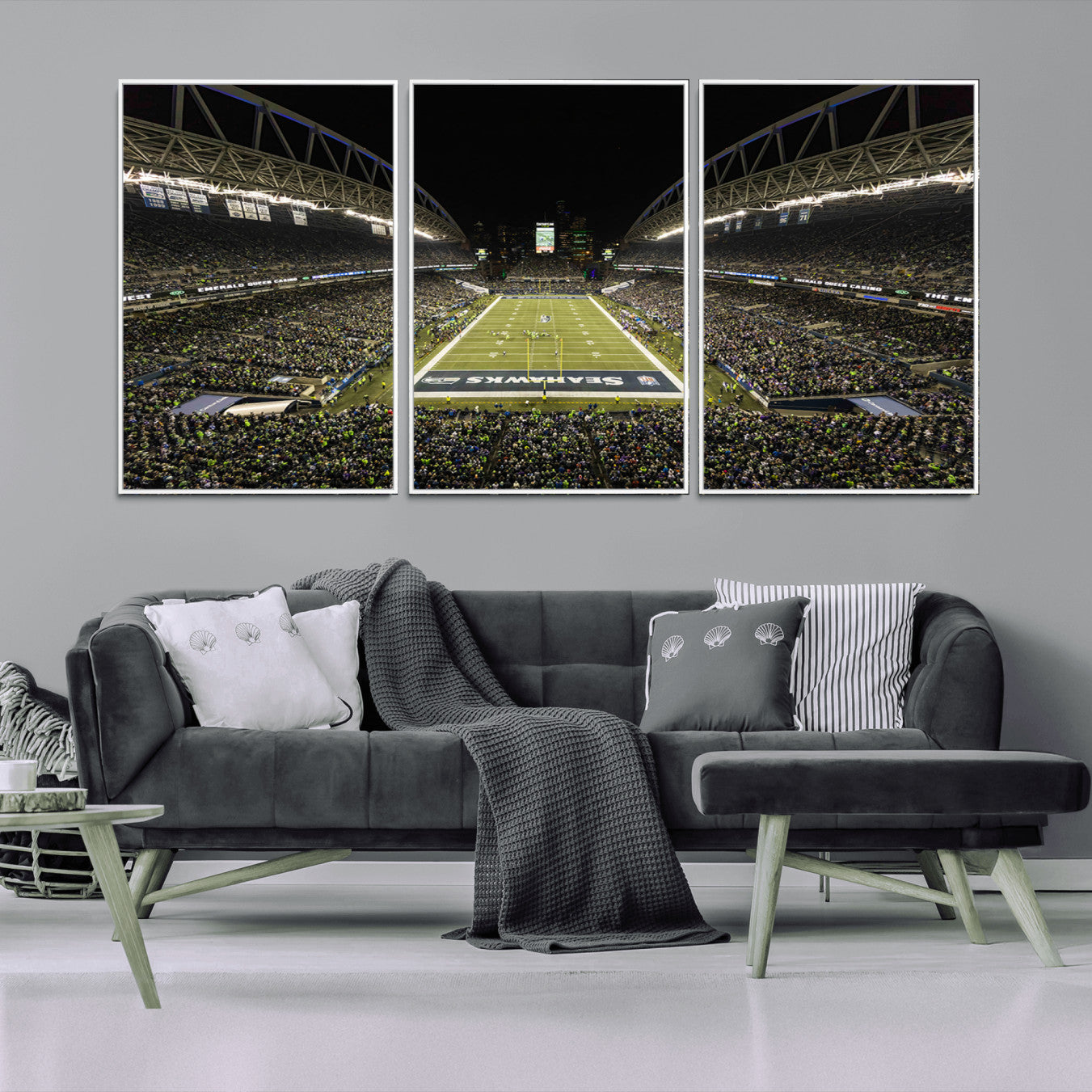 81900-MGV-FC-60X30-3P_White-Seattle Seahawks Football Team Print Wall Art - Seattle Century Link Field Stadium Wall Art Canvas