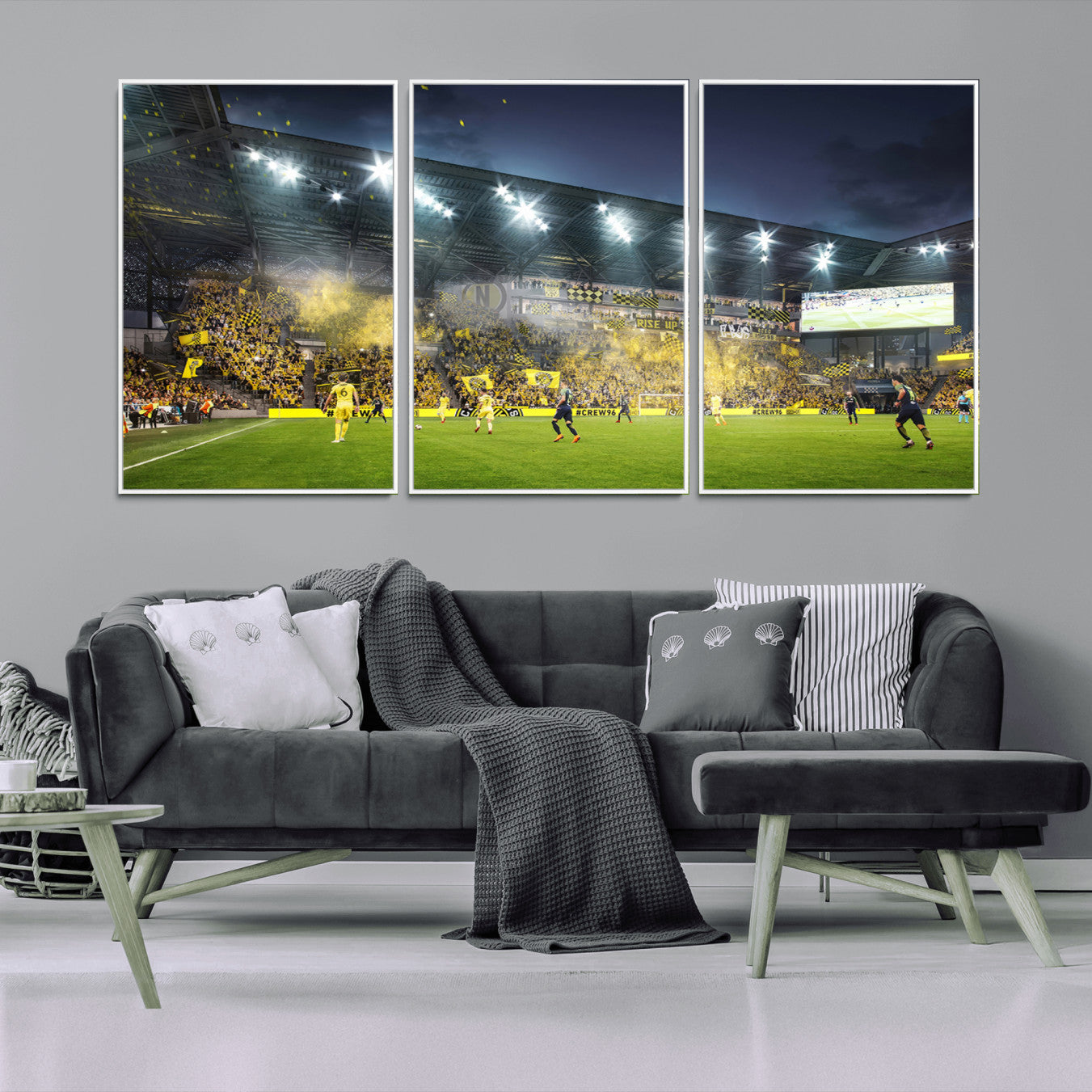 65820-MGV-CV-36X24-Columbus Crew Stadium Match Triple Canvas Wall Art - Dynamic MLS Game Scene Canvas Wall Art