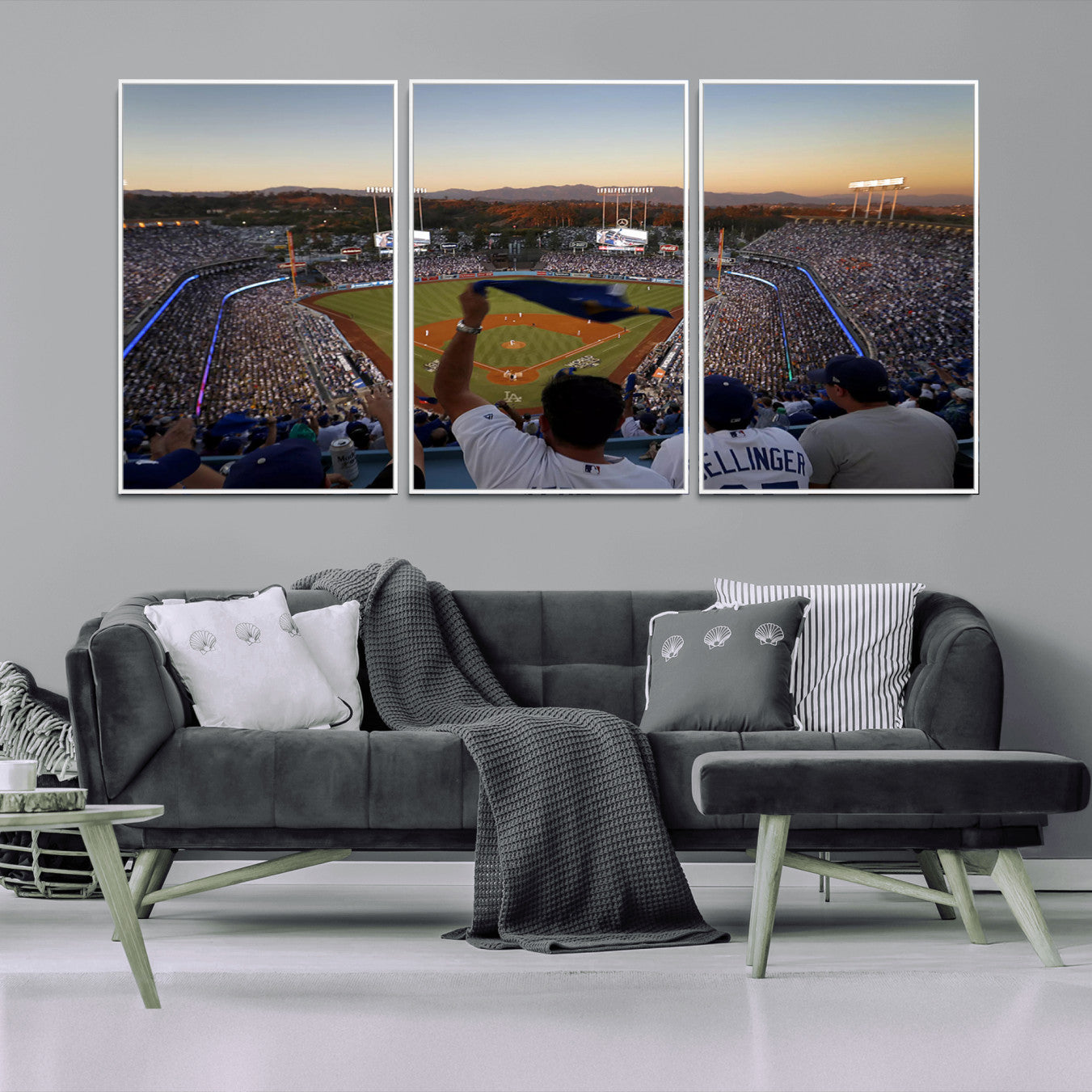 60162-MGV-CV-36X24-Dodger Stadium Sunset Game Triple Canvas Wall Art - Los Angeles Dodgers MLB Match