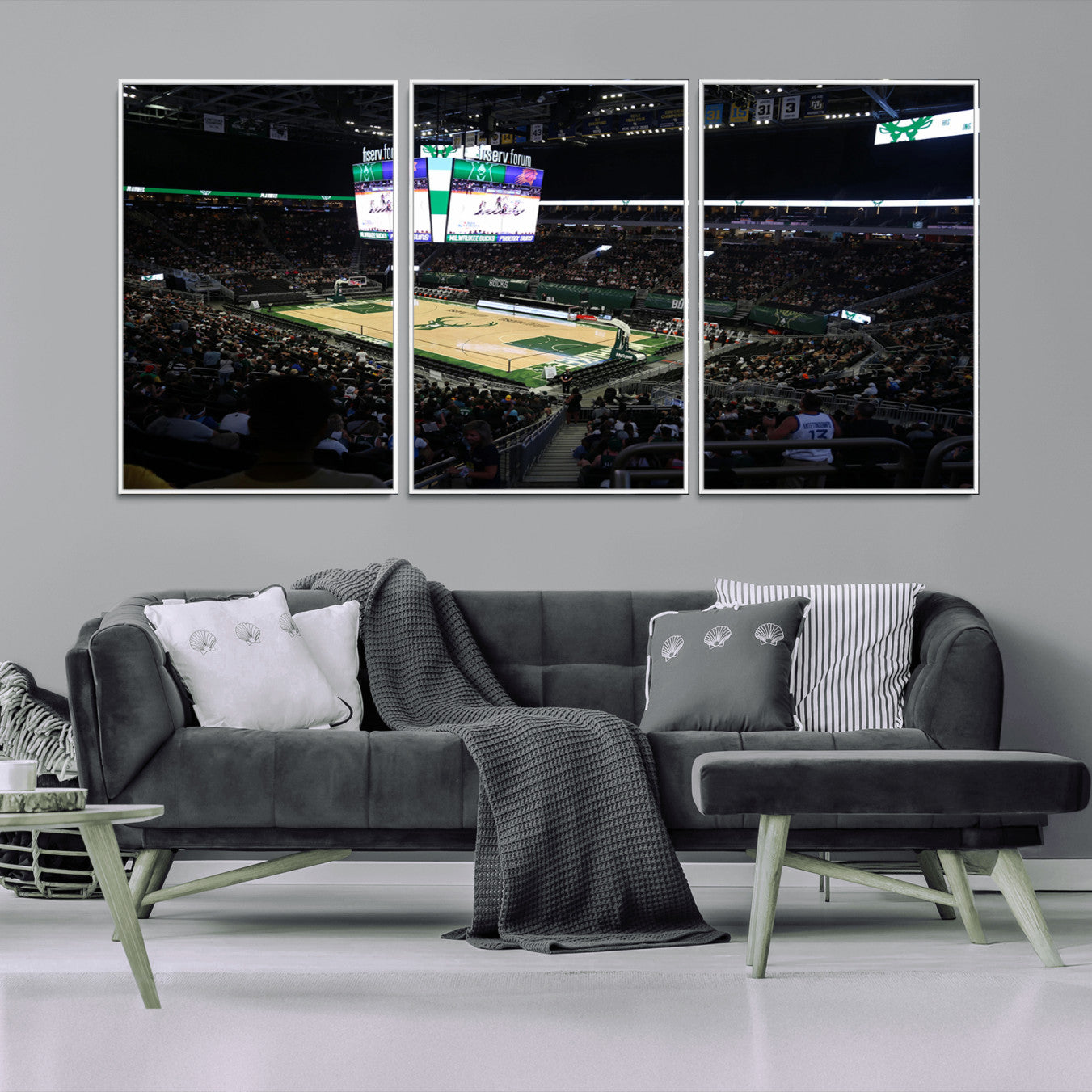 69882-MGV-CV-36X24-Milwaukee Bucks Basketball Print - Fiserv Forum Stadium Wall Art Canvas Print