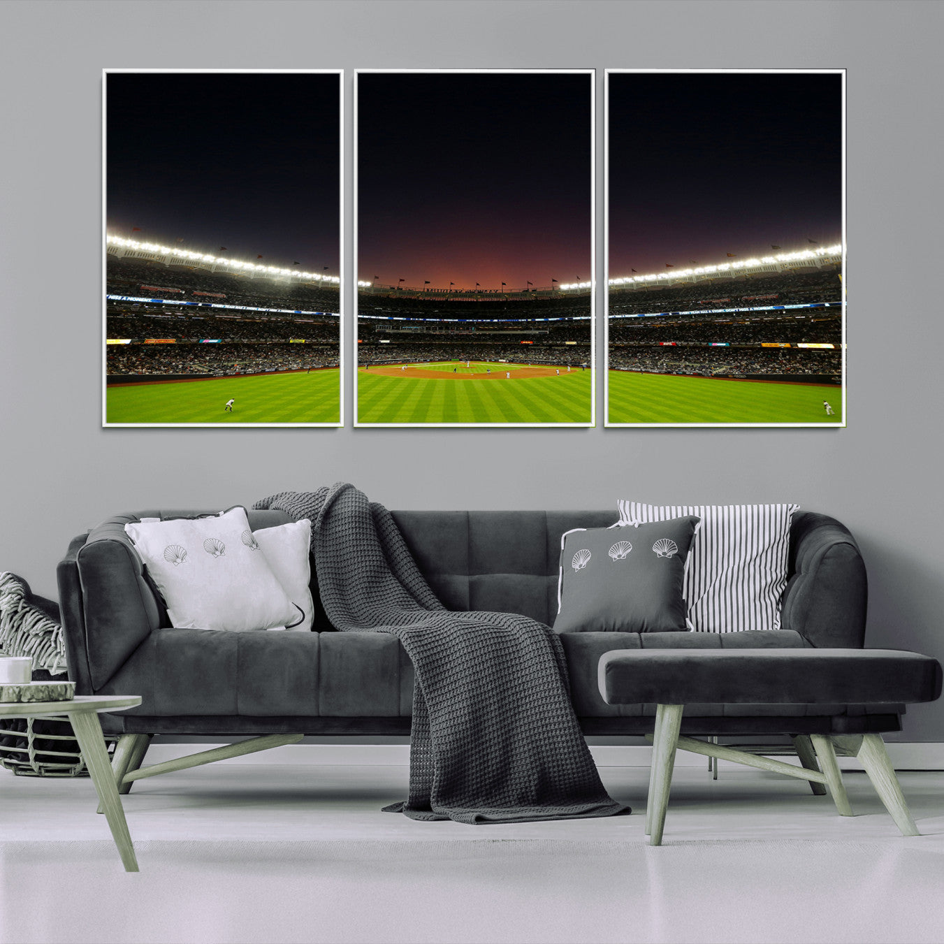 -Yankee Stadium Night Game Triple Canvas, Yankee Stadium Canvas Wall Art - New York Yankees MLB Match