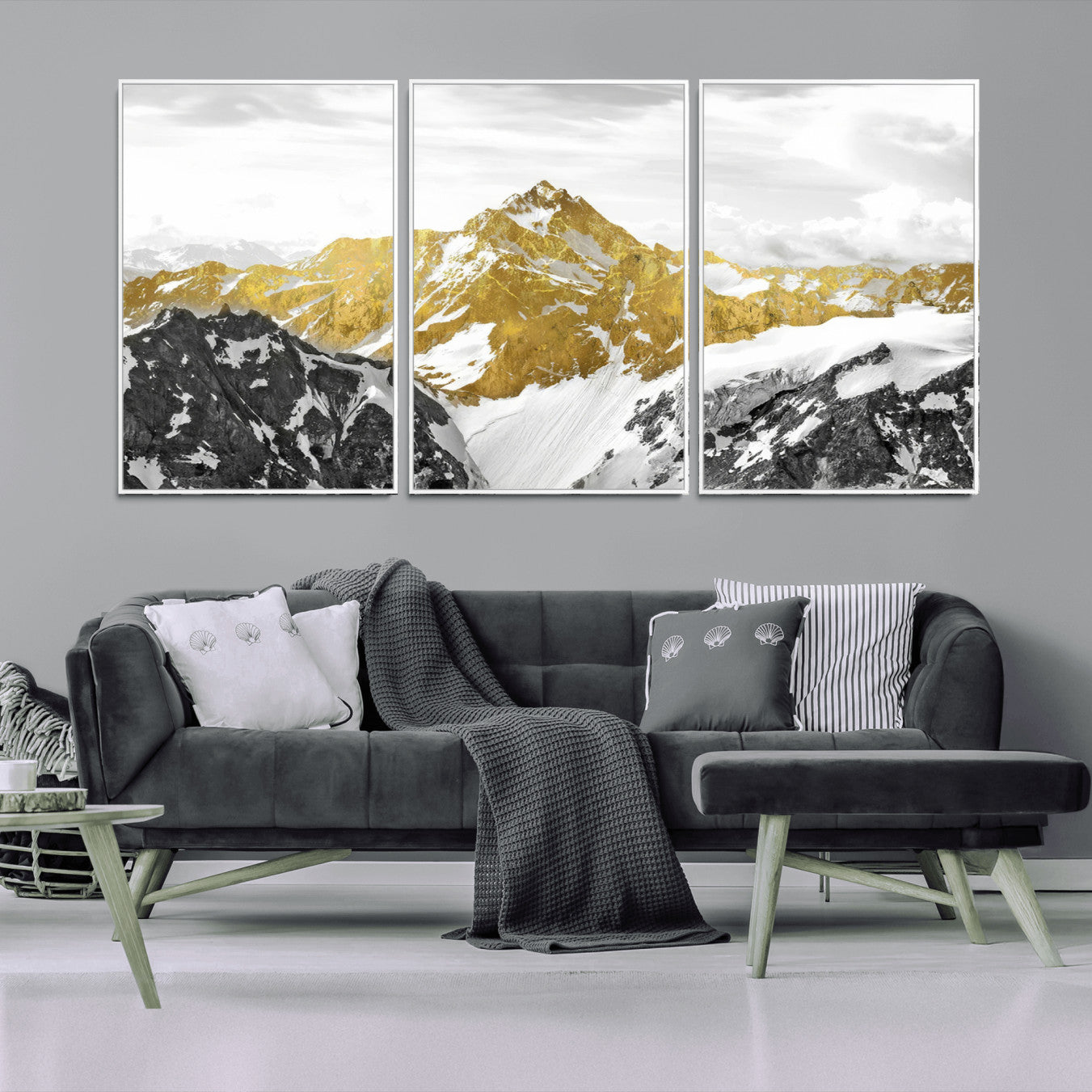 32102-MGV-CV-36X24-Gold Abstract Mountains Wall Art Print on Canvas, Nature Wall Art Print,