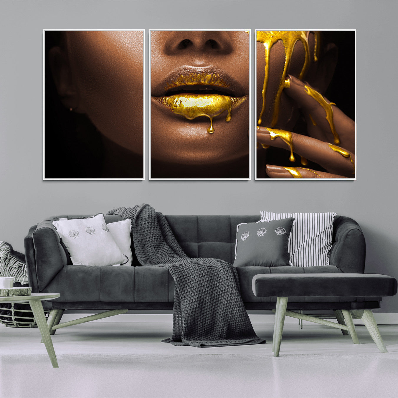 -African American Art Black Woman Canvas Print, African Wall Art, Fashion African Woman Gold Lips