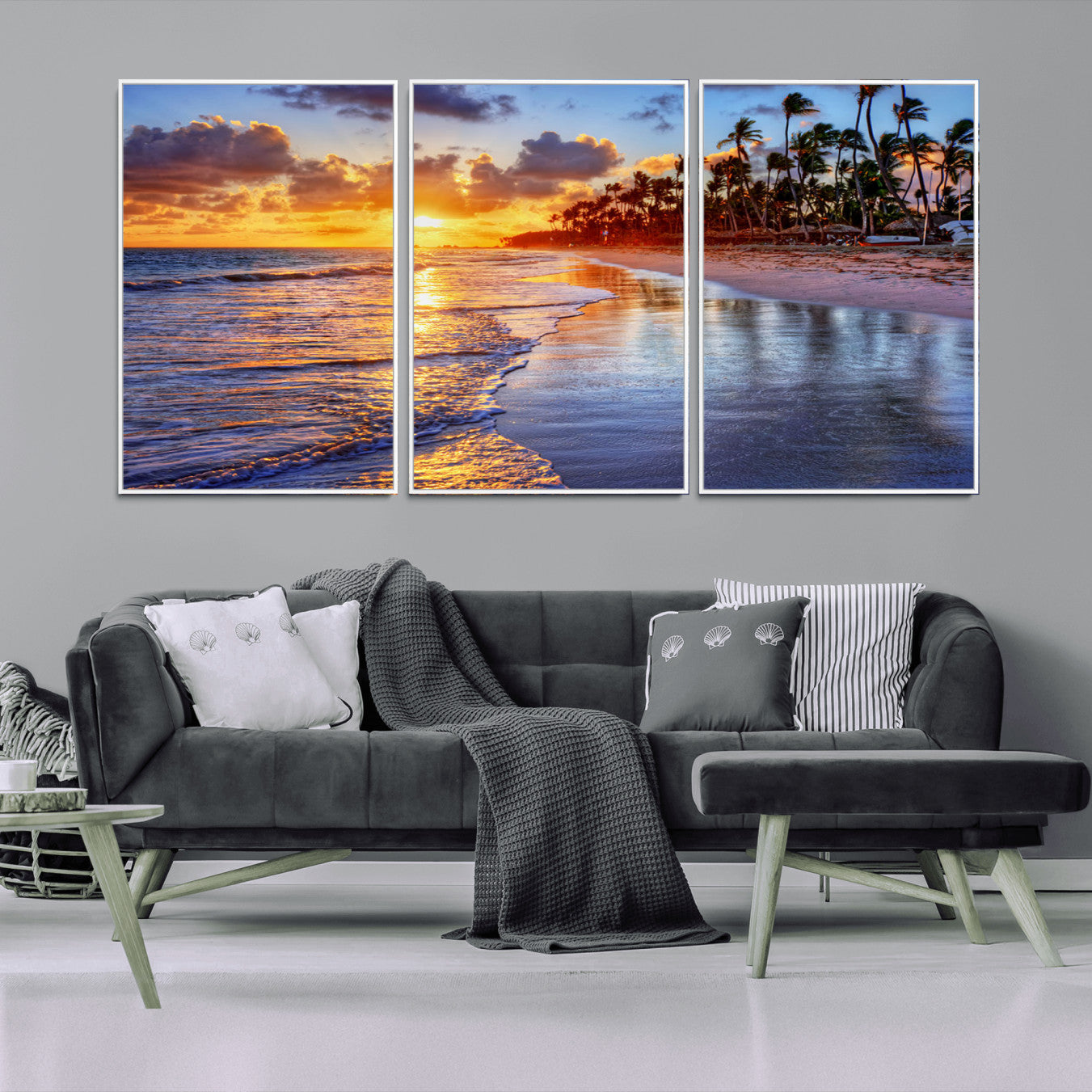 32177-MGV-CV-36X24-Serene Beach Sunset Wall Art Canvas- Coastal Seascape Print for Living Room or Bedroom, Ocean Waves