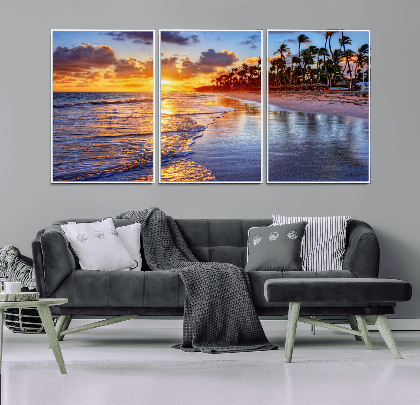 32177-MGV-CV-36X24-Serene Beach Sunset Wall Art Canvas- Coastal Seascape Print for Living Room or Bedroom, Ocean Waves