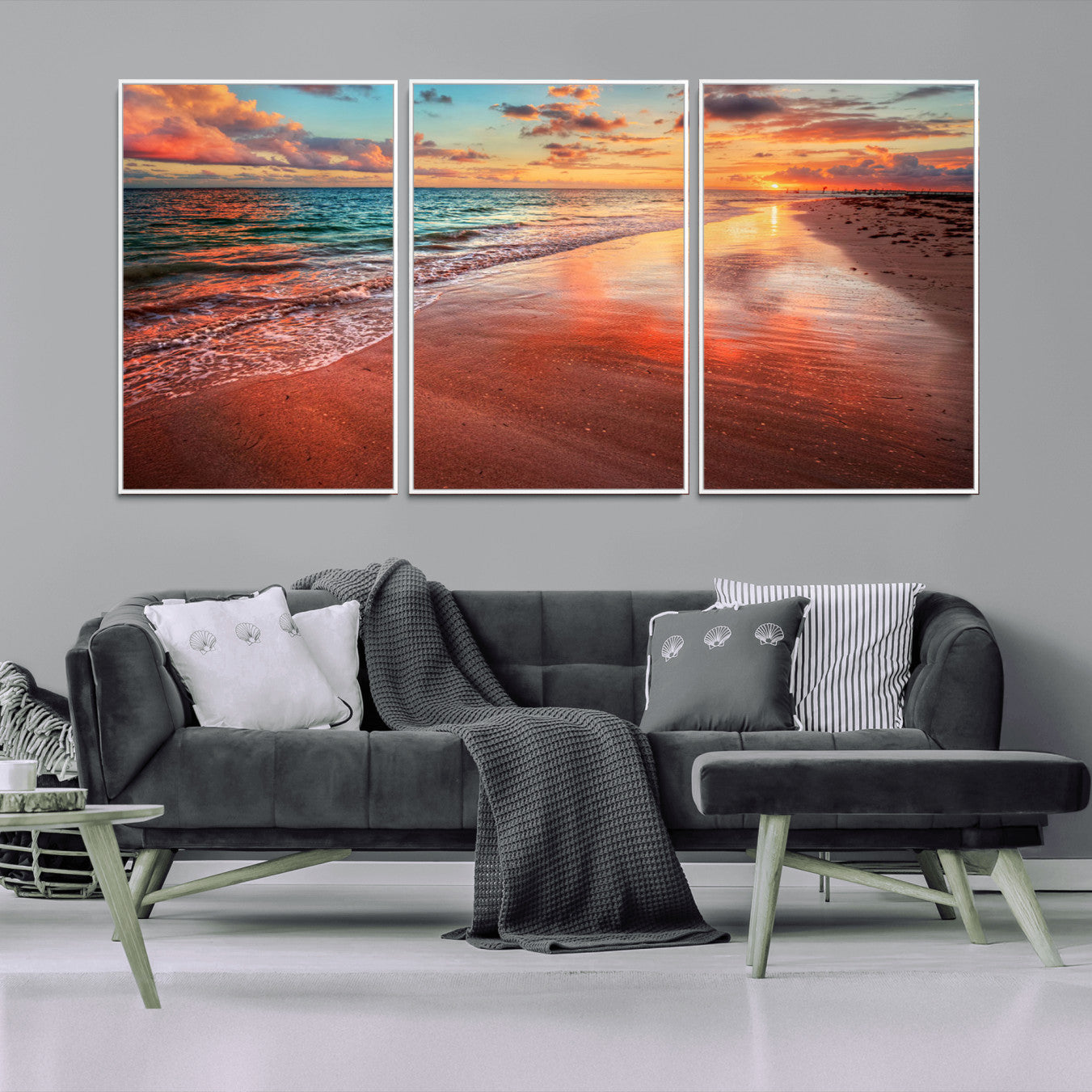 90287-MGV-FC-60X30-3P_White-Sunset Beach Wall Art | Ocean Canvas Print | Coastal Wall Art | Tranquil Sunset Canvas Print