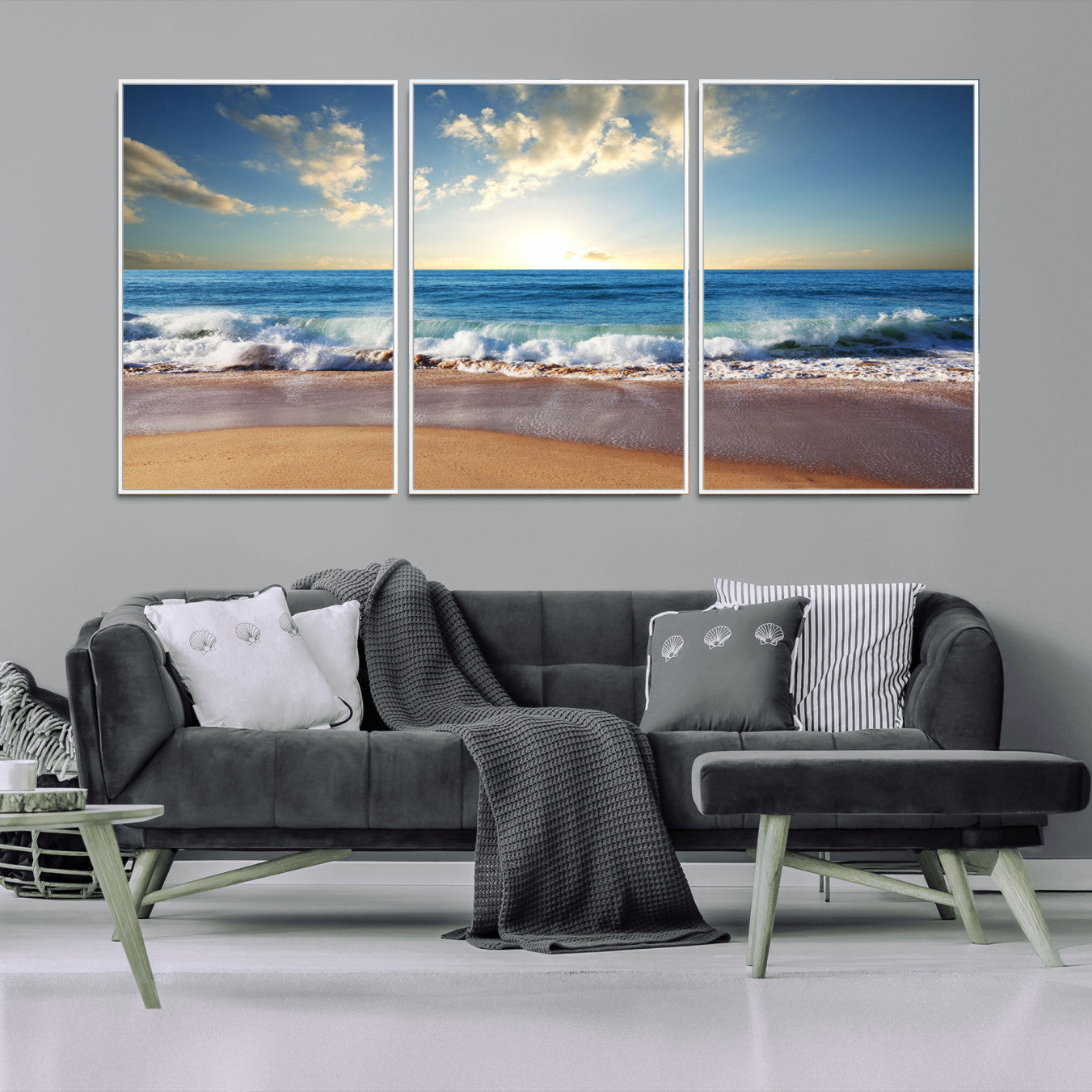 36512-MGV-CV-36X24-Serene Ocean Sunset Canvas Wall Art - Beach Waves at Sunset, Ready to Hang
