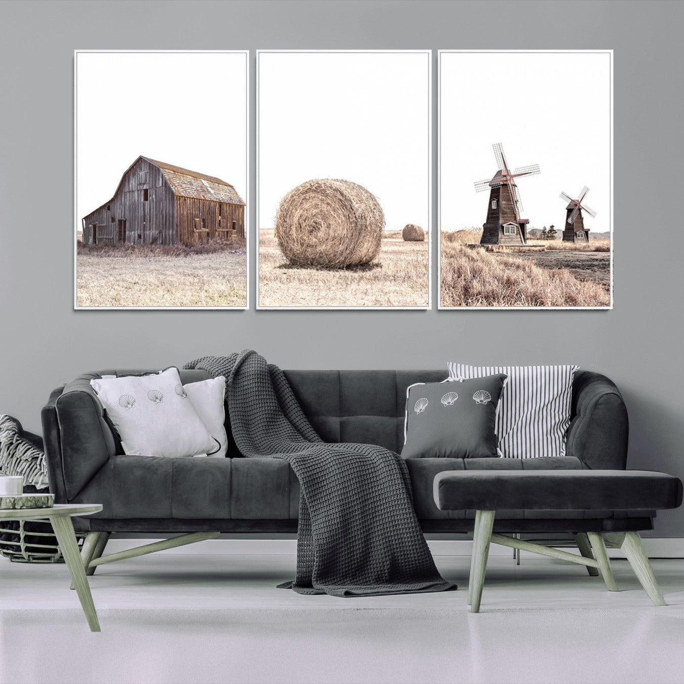 94971-MGV-CV-36X24-Farm Prints Set, Set of 3 Farmhouse Wall Art, Country House Decor, Barn Print, Wheat Print,